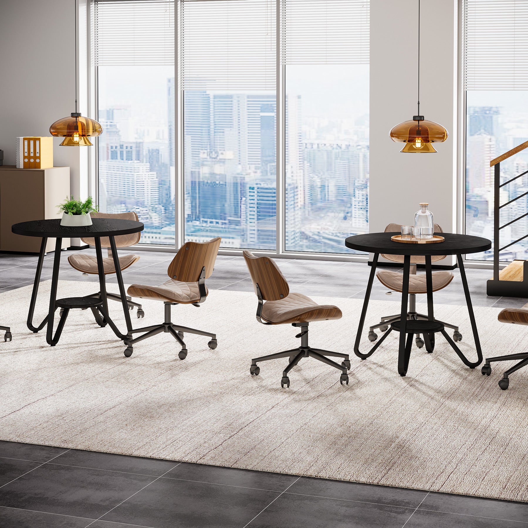 80 x 80 x 75 cm Ronde Conferentietafel voor 2-4 Personen, Compacte Houten Kantoortafel Bruin