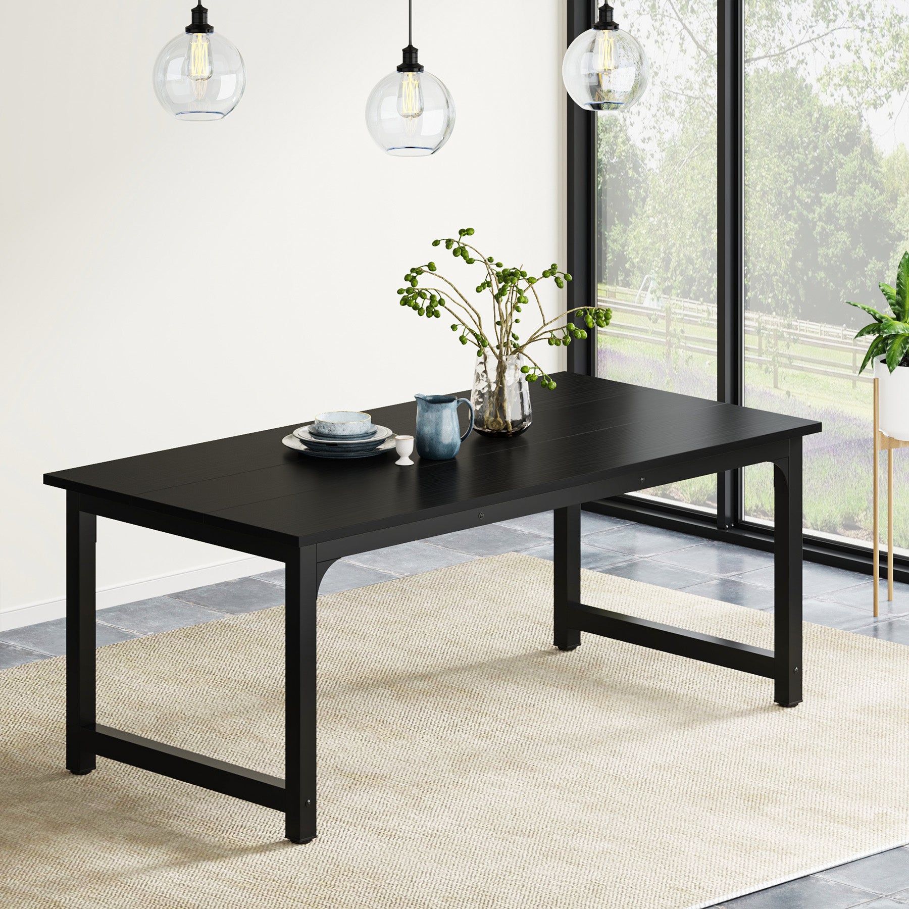 160x80 cm Industriële Eettafel, Landelijke Bruine Tafel voor 4-6 Personen met Metaal Frame