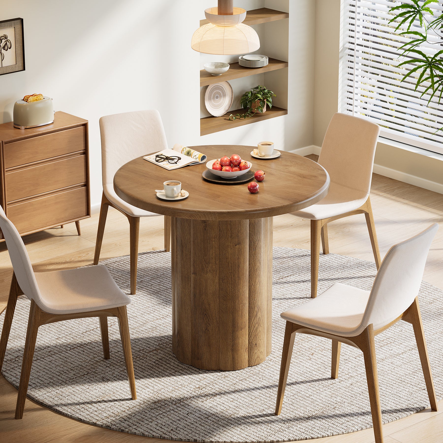 80 cm Ronde Eettafel, Rustiek Bruine Keukentafel voor Kleine Ruimtes met Stevige Basis