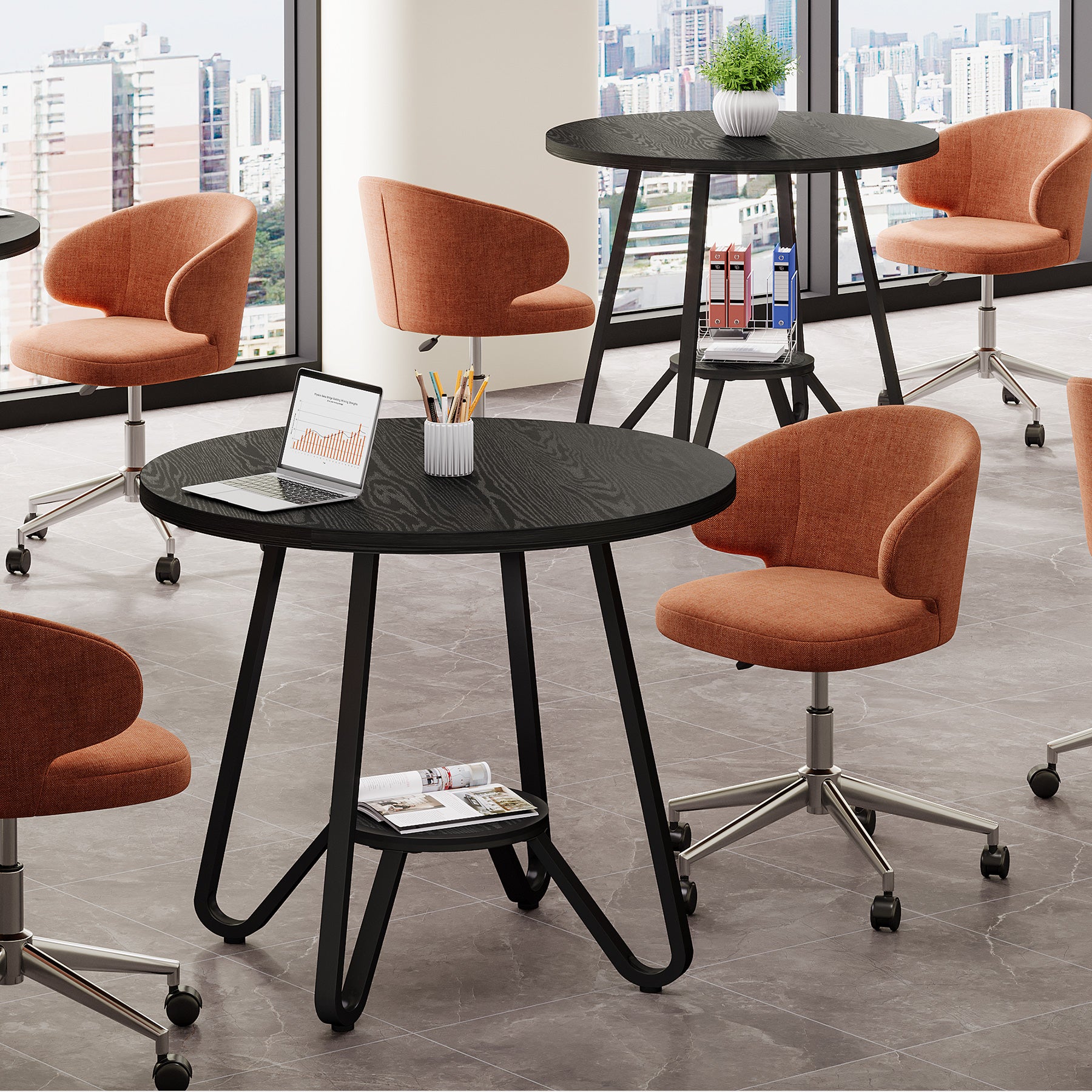 80 x 80 x 75 cm Ronde Conferentietafel voor 2-4 Personen, Compacte Houten Kantoortafel Bruin