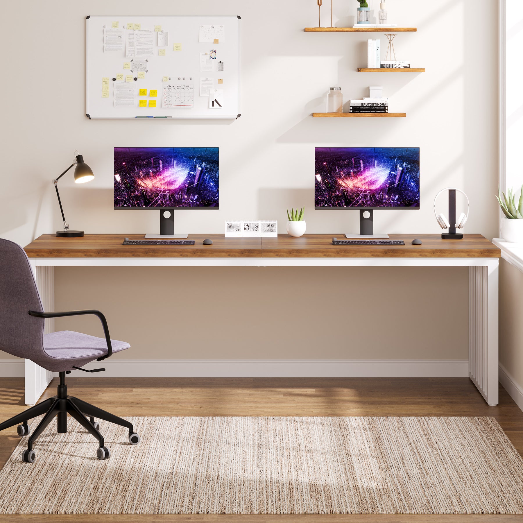 180 cm Bureau, Robuuste Computertafel Met Metalen Frame Voor Thuiskantoor