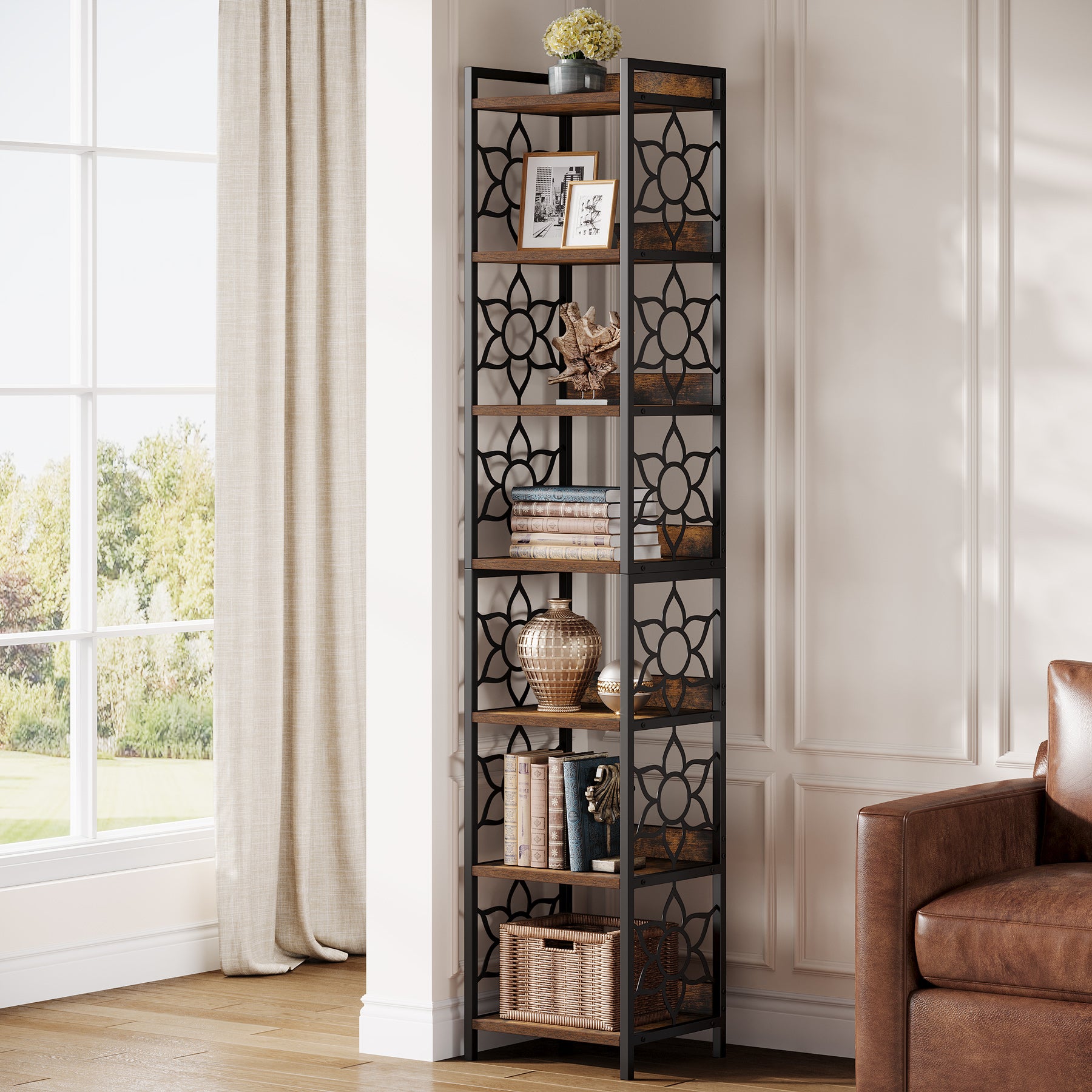 Tribesigns 200 cm 7-Tier Hoekplank,Extra Hoge Smalle Boekenplank