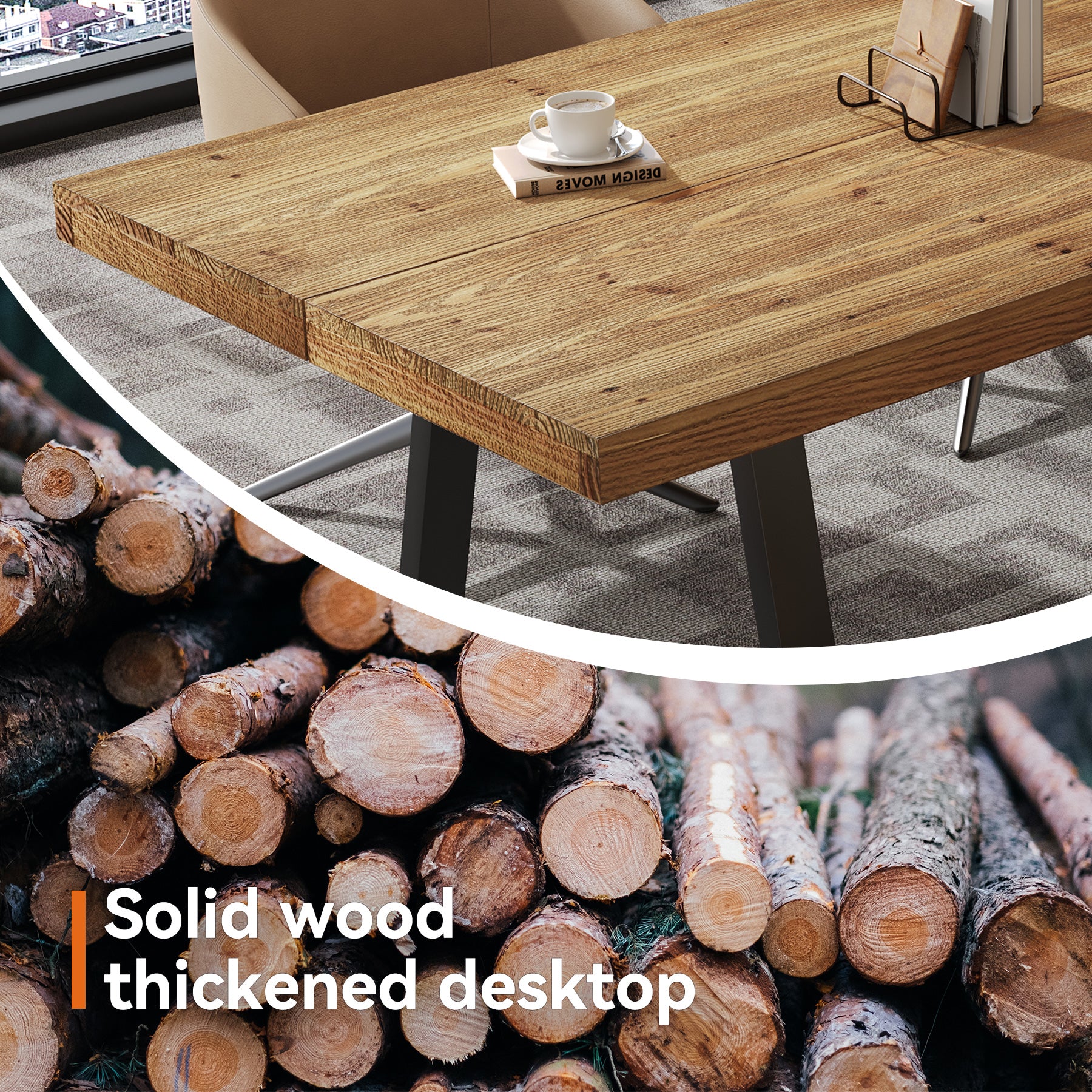 160 cm Industrieel Bureau, Massief Houten Blad met Robuuste Metalen Poten