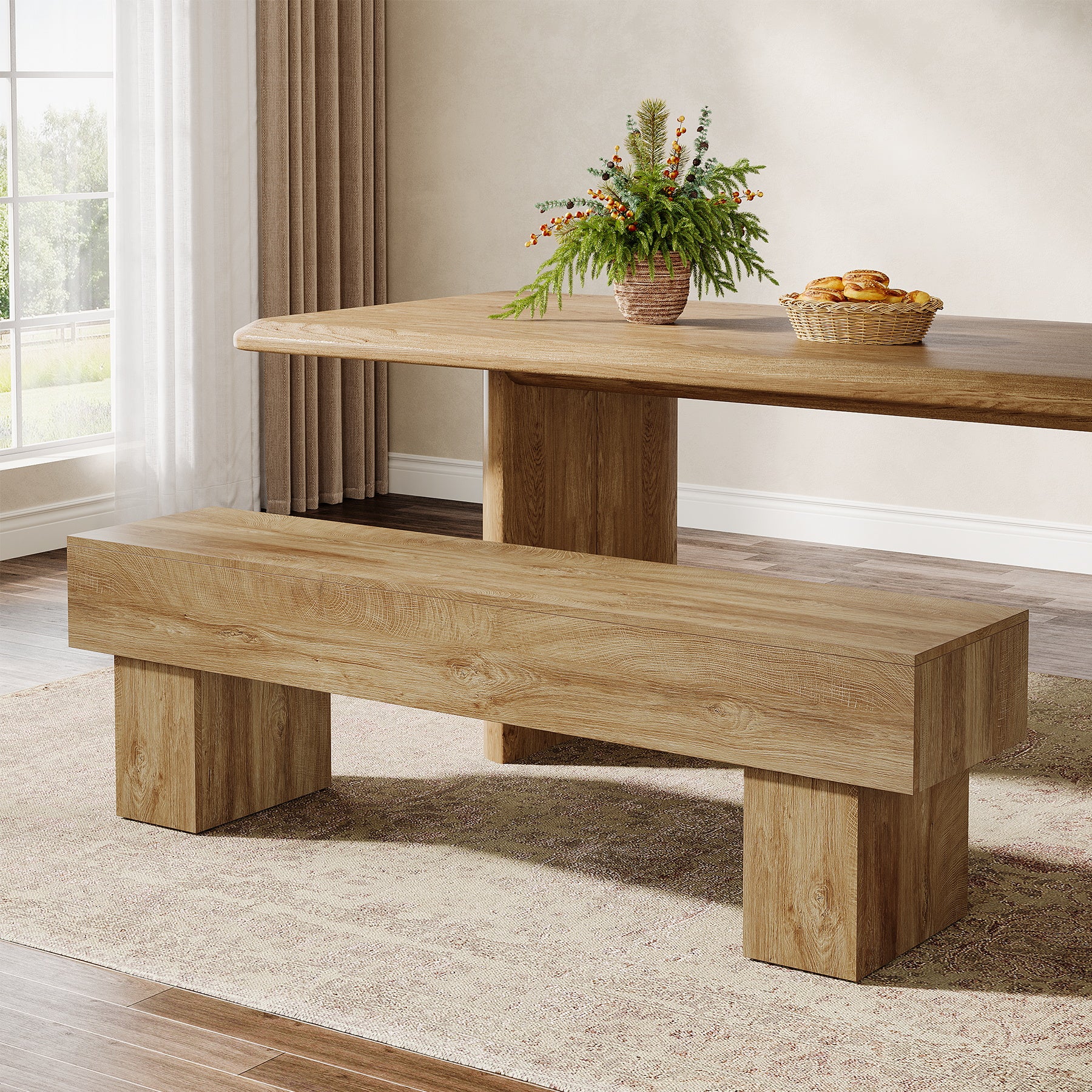 Tribesigns 160 cm Houten Farmhouse Bank voor de Eetkamerbank