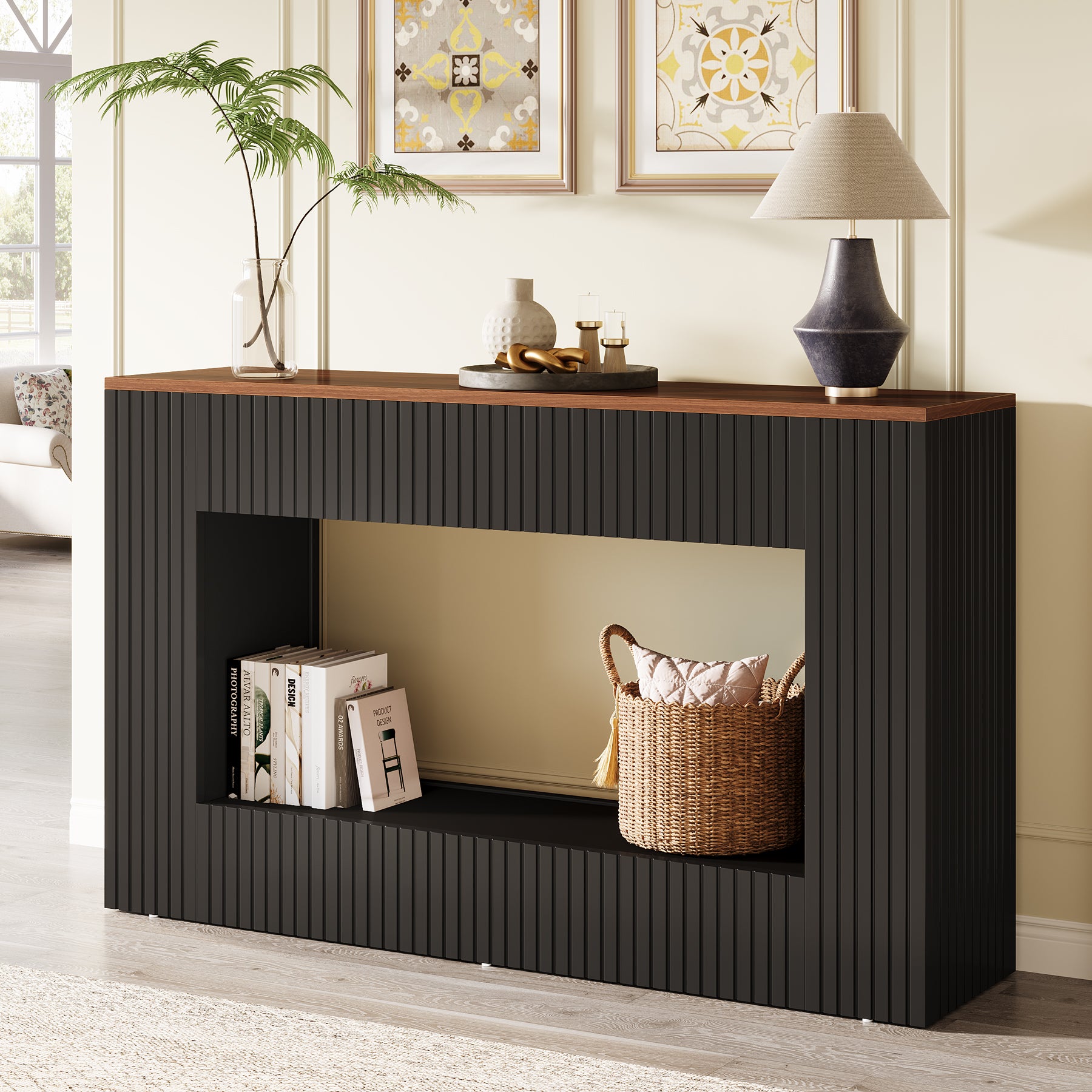 140 cm Moderne Consoletafel met Opbergruimte, Smalle Haltafel voor Woonkamer