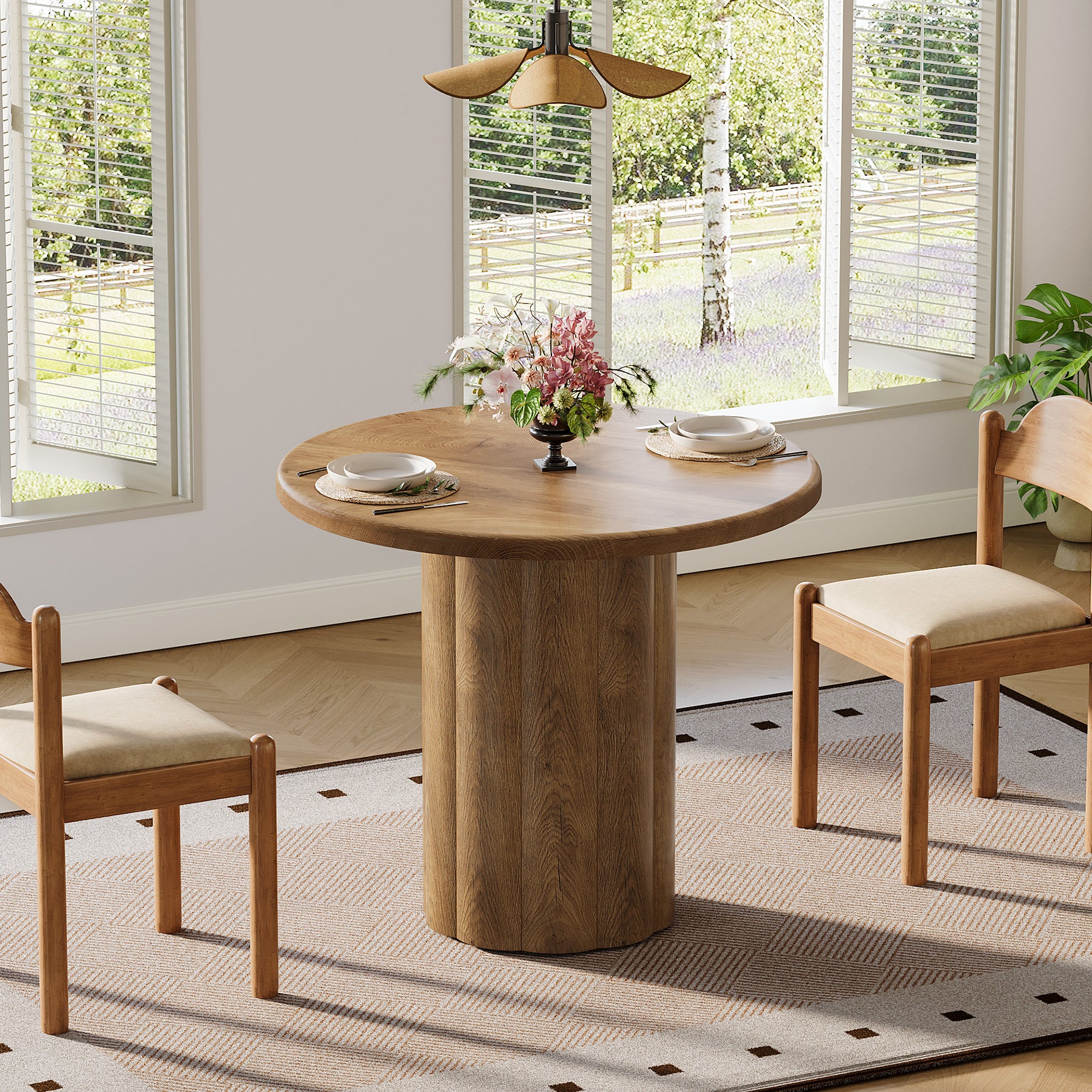 80 cm Ronde Eettafel, Rustiek Bruine Keukentafel voor Kleine Ruimtes met Stevige Basis