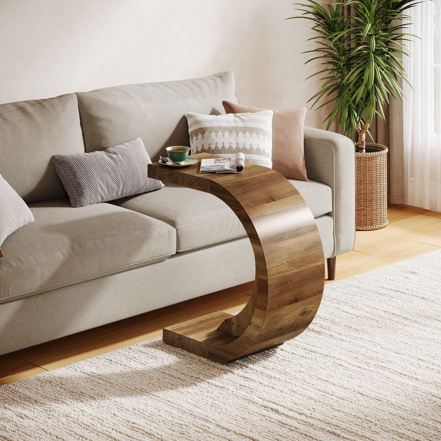 65 cm C-Vormige Bijzettafel, Tribesigns Smalle Sofa Tafel voor Woonkamer