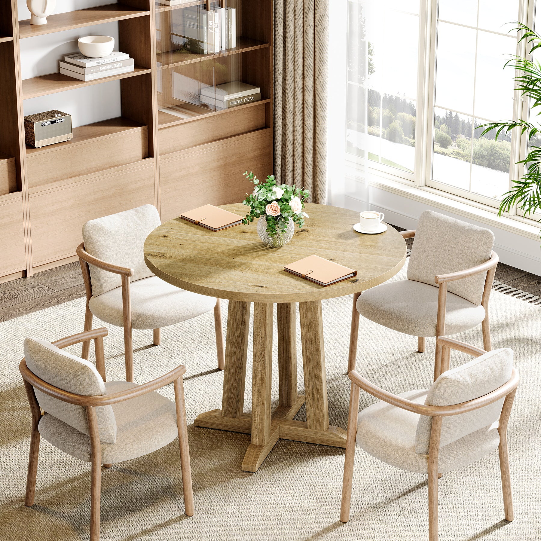 Tribesigns 80 cm Kleine Vergadertafel voor 2-4 Personen, Ronde Tafel met Stevige Pedestal