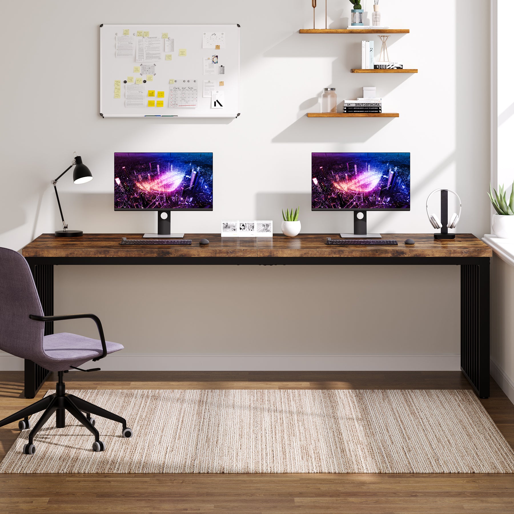 180 cm Bureau, Robuuste Computertafel Met Metalen Frame Voor Thuiskantoor
