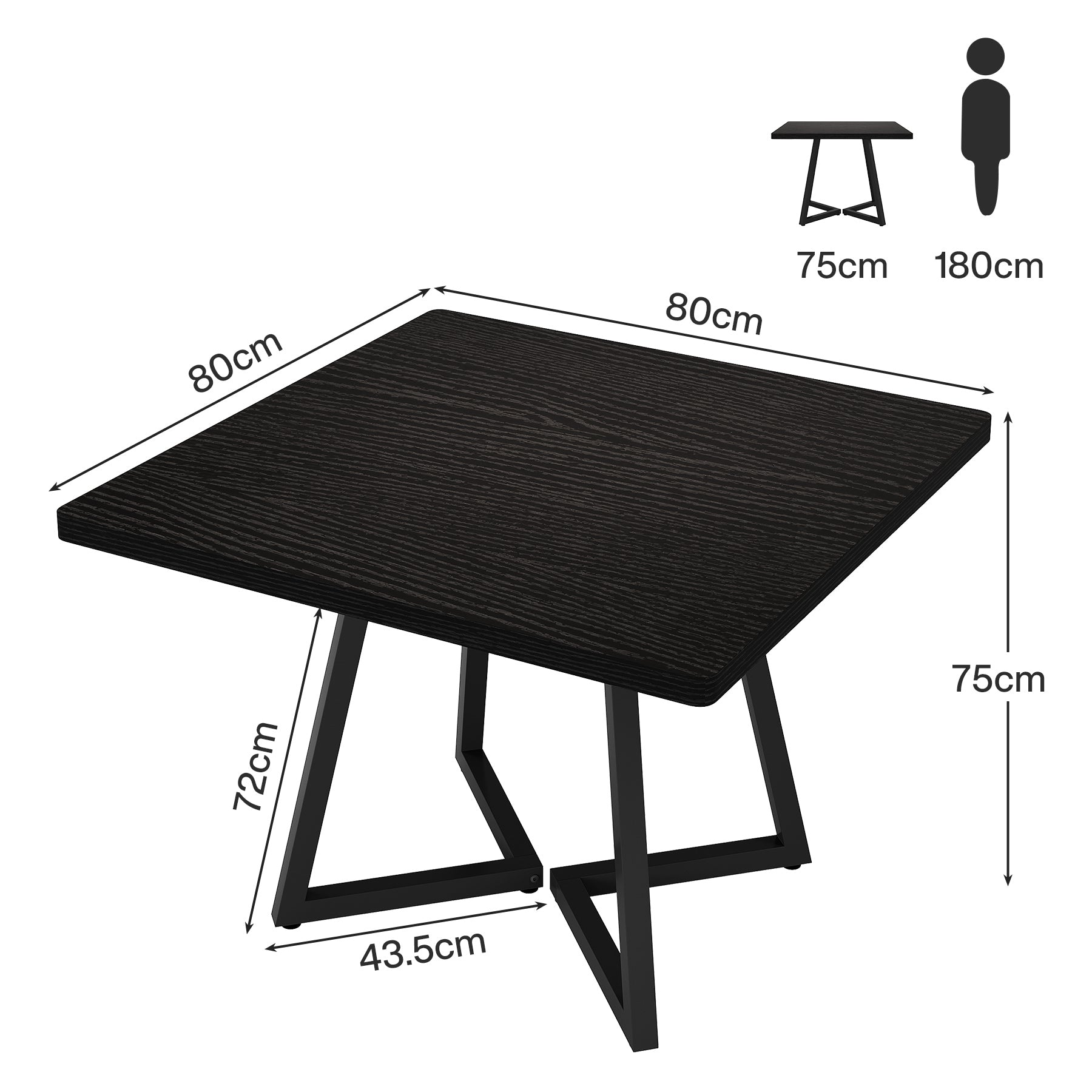 80 cm Vierkante Vergadertafel, Eettafels voor 2-4 Personen