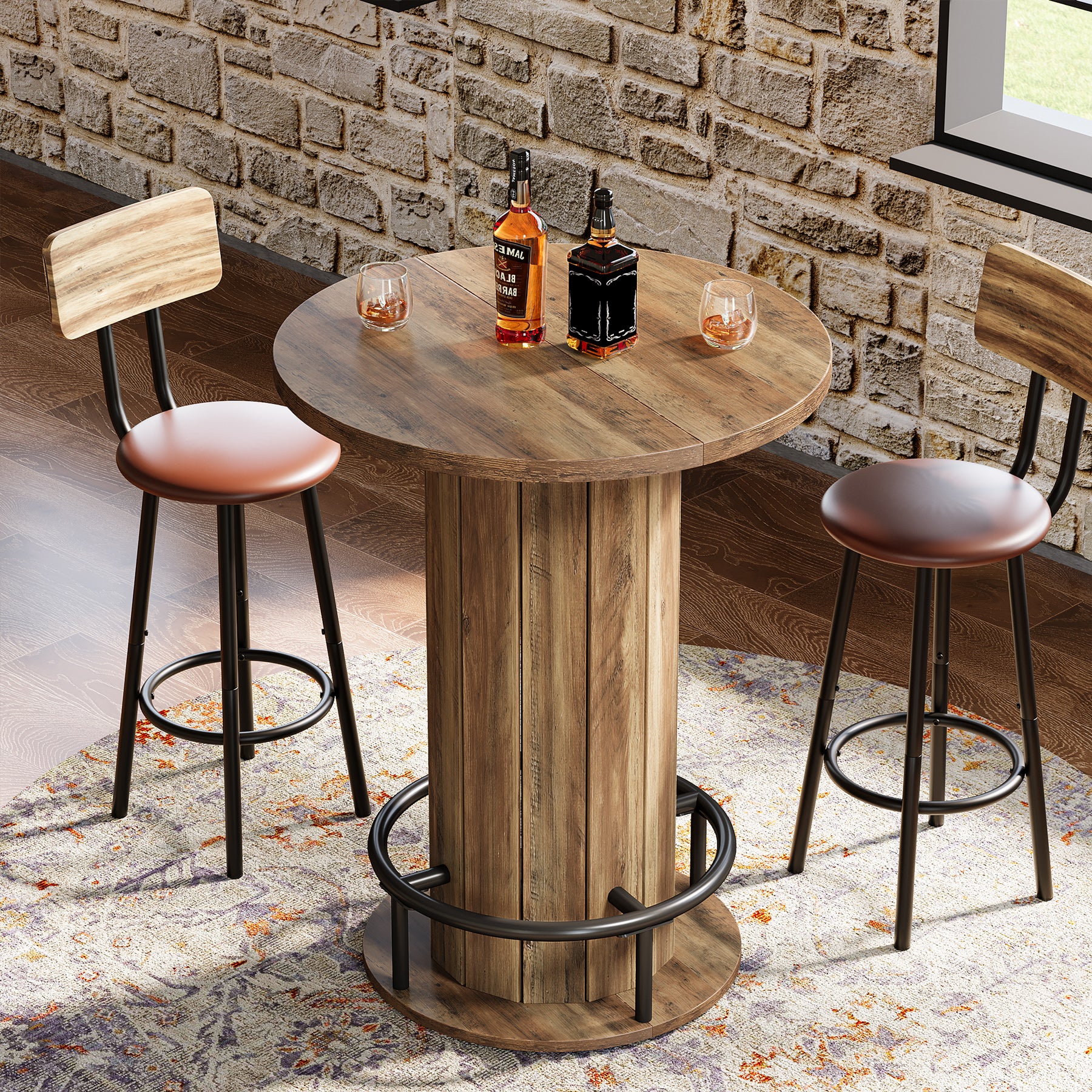 80 cm Tribesigns Eettafel met Houten Lattenvoet en Voetsteun