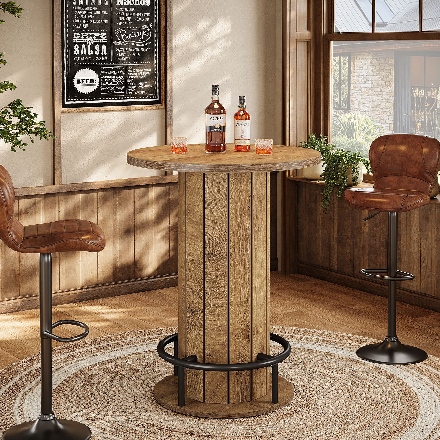 80 cm Tribesigns Eettafel met Houten Lattenvoet en Voetsteun