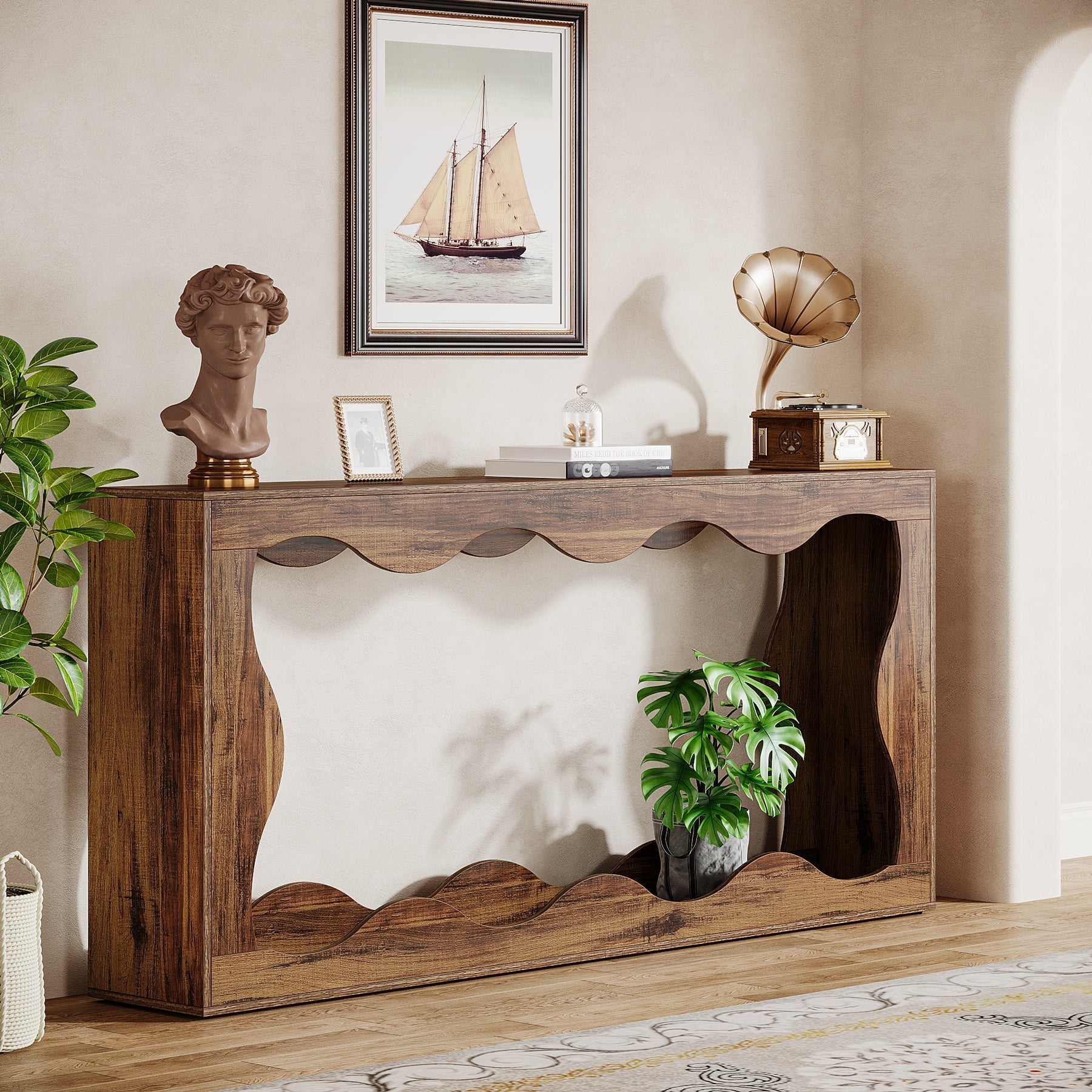Tribesigns Consoletafel 160 cm Landelijk, Haltafel met 2 Planken