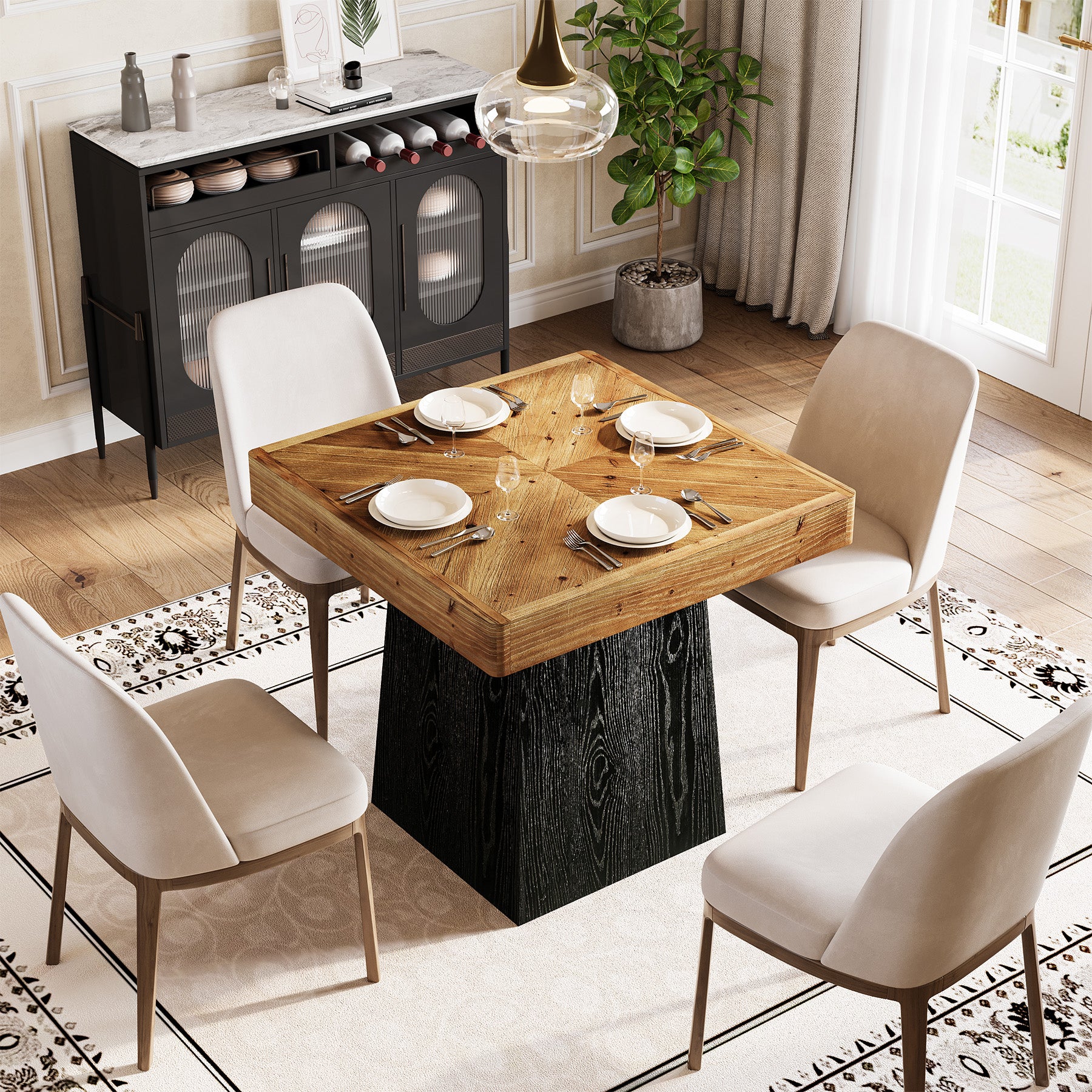 80 cm Vierkante Eettafel voor 2-4 Personen, Landelijke Houten Tafel met Parquet Blad voor Eetkamer en Kleine Ruimtes