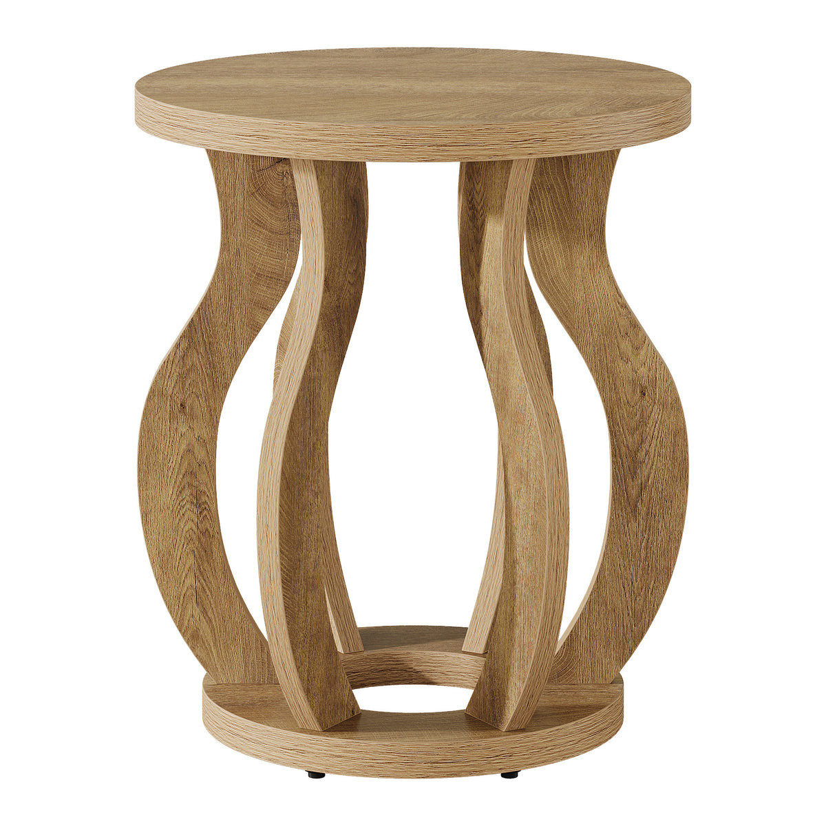 61 cm Ronde Houten Bijzettafel, Farmhouse Nachtkastje met Gebogen Frame
