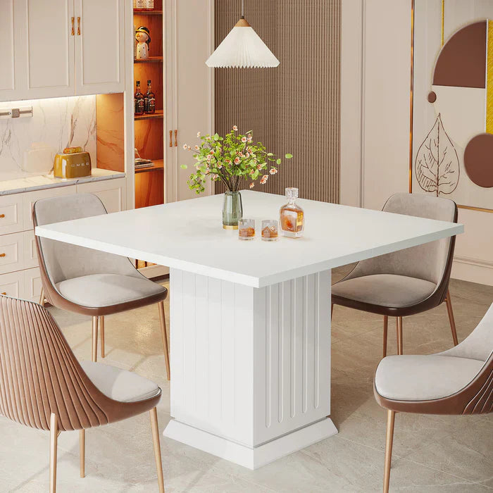 Vierkante Eettafel voor 4 Personen met 2 Placemats, Moderne Witte Keukentafel