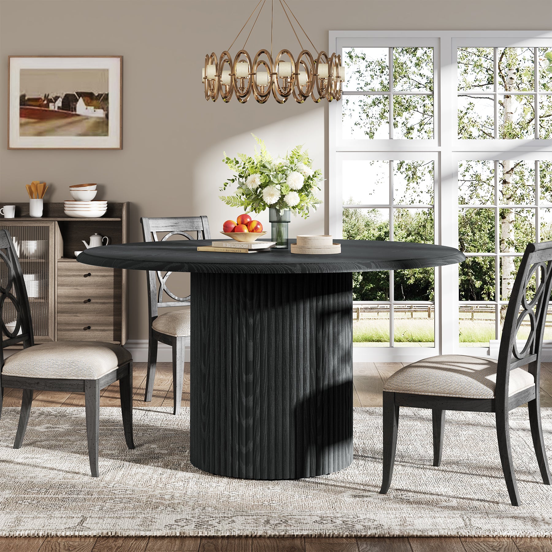 Ronde Eettafel, 120 cm Farmhouse Keukentafel met Metalen Basis voor 4 Personen