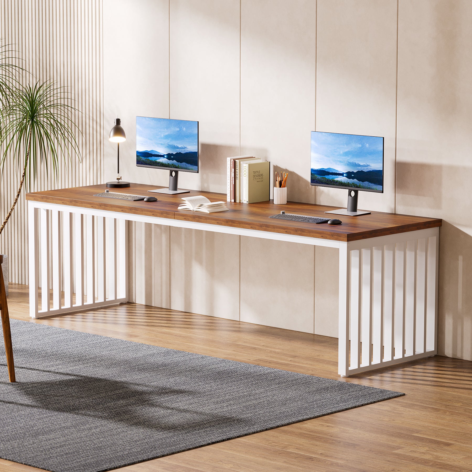 180 cm Bureau, Robuuste Computertafel Met Metalen Frame Voor Thuiskantoor