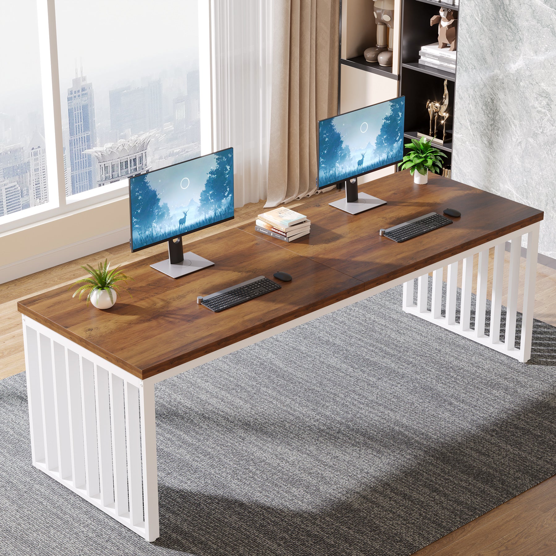 180 cm Bureau, Robuuste Computertafel Met Metalen Frame Voor Thuiskantoor