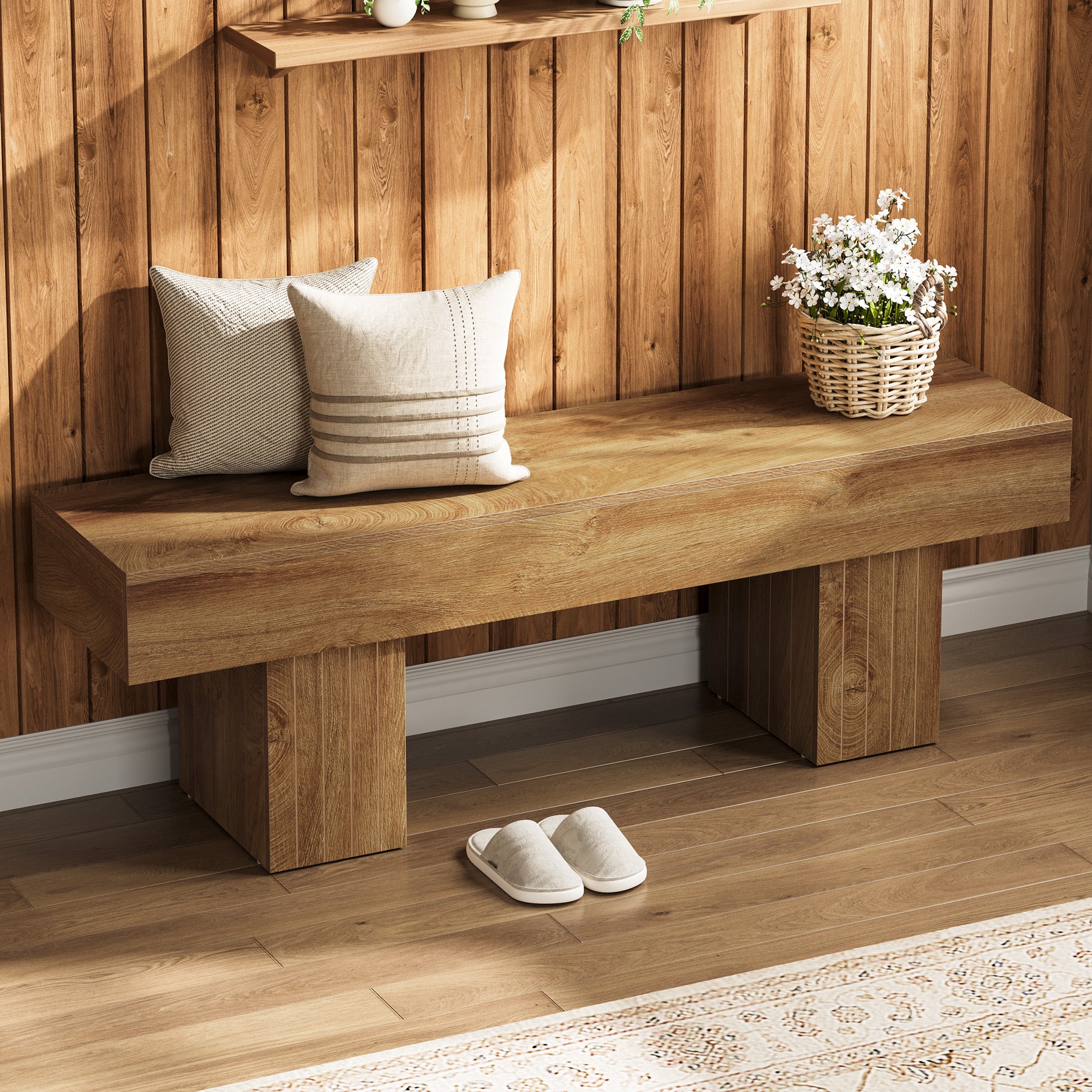 140 cm Houten Schoenenbank in Landelijke Stijl