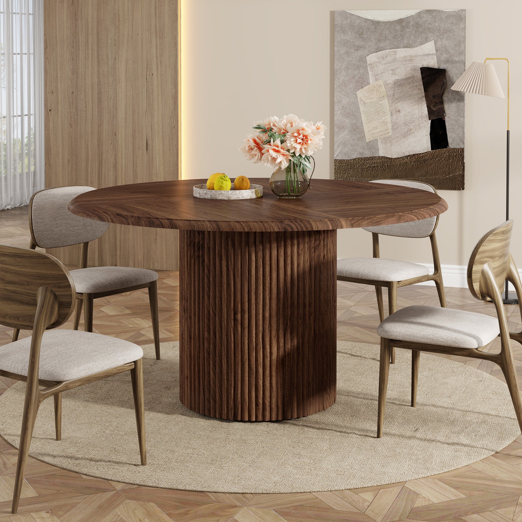 Ronde Eettafel, 120 cm Farmhouse Keukentafel met Metalen Basis voor 4 Personen