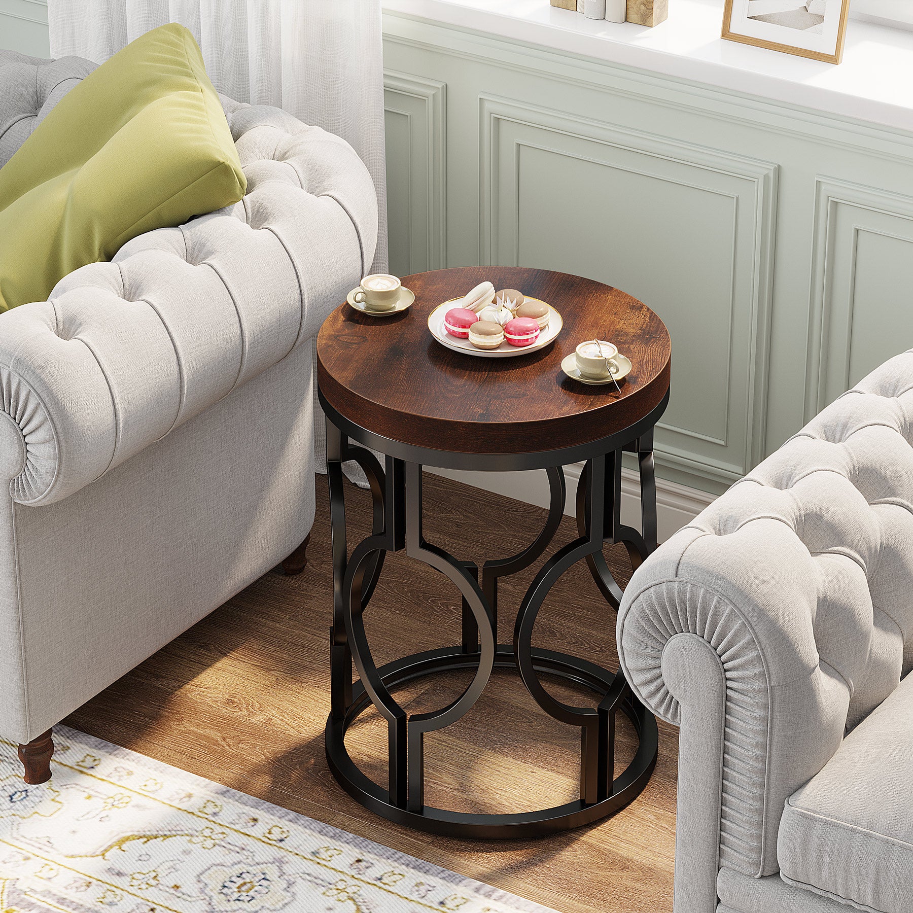 Ronde Bijzettafel van 45 cm met Industrieel Hol Metalen Frame