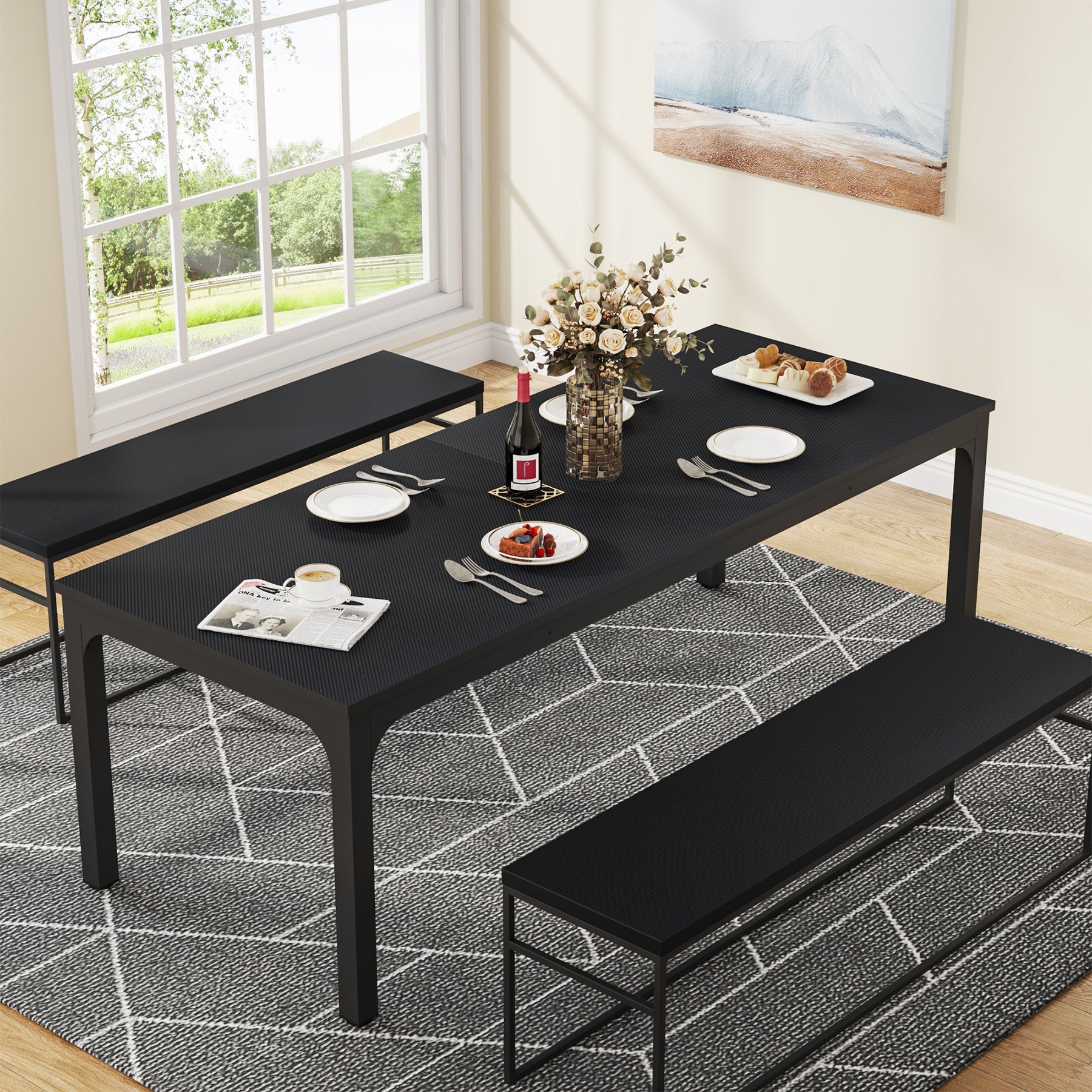 200x70 cm Tribesigns Eettafel, Industrieel Keukenblad met Metalen Poten voor 6-8 Personen