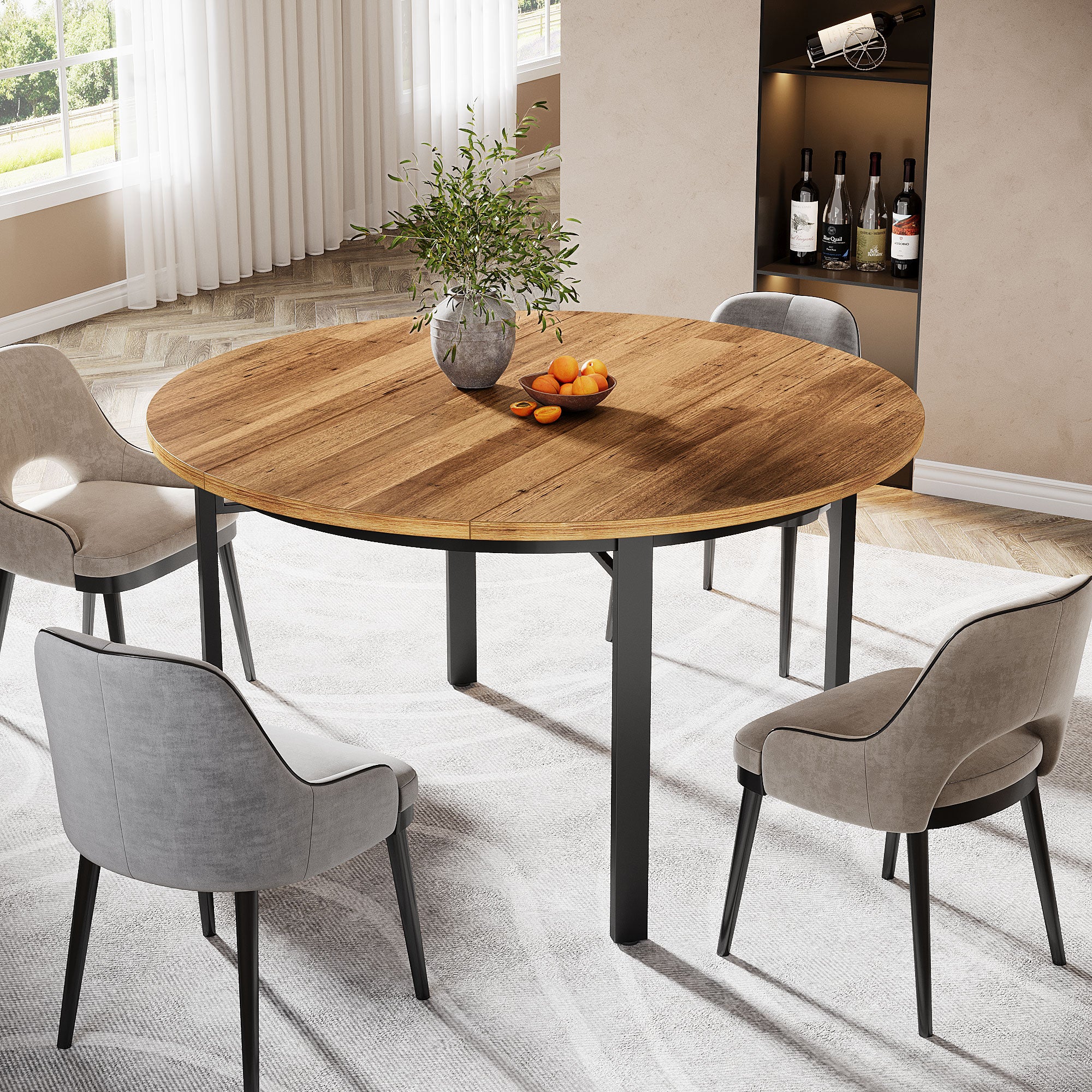 118,5 cm Ronde Eettafel Voor 4-6 Personen, Solide Metalen Poten Voor Keuken of Eetkamer