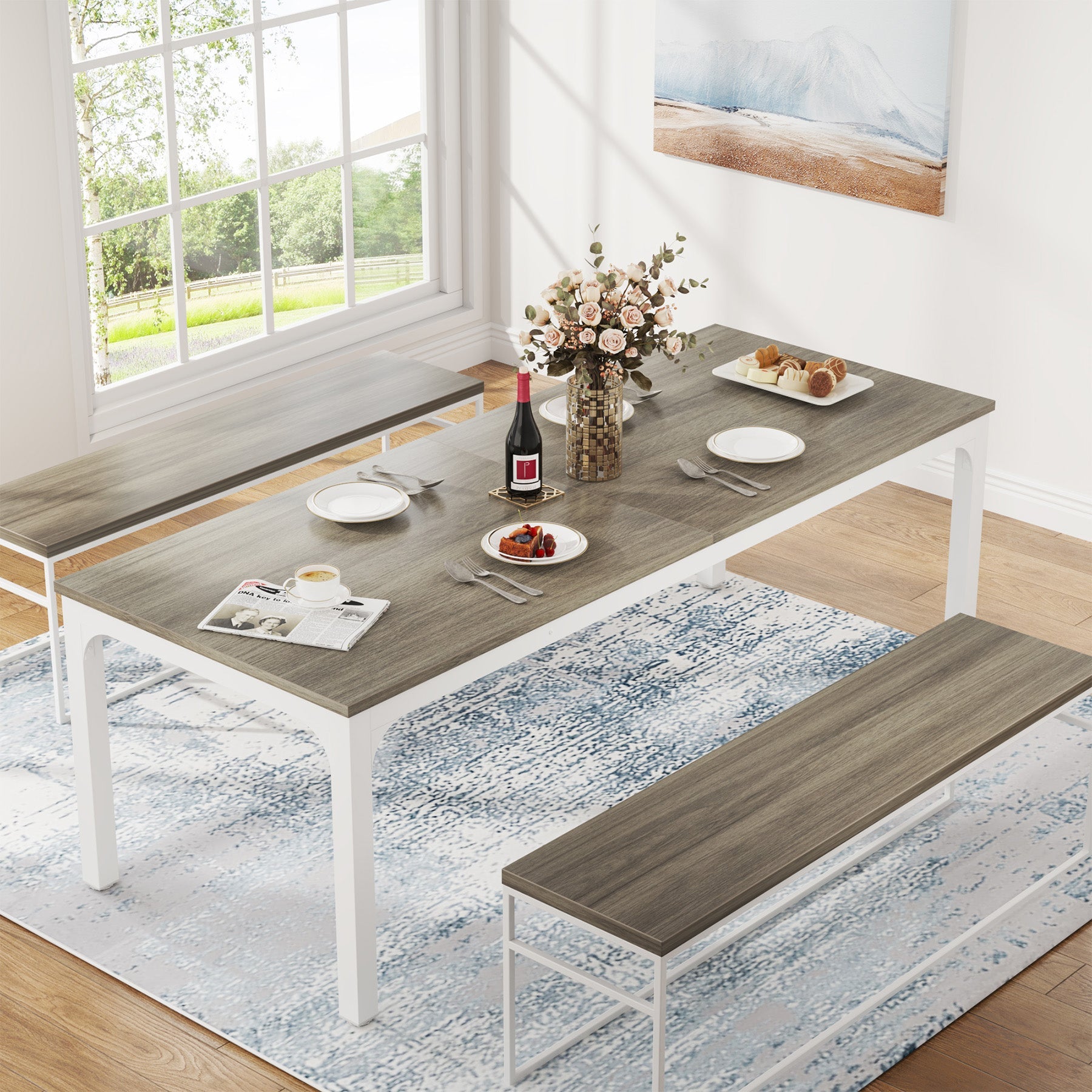 200x70 cm Tribesigns Eettafel, Industrieel Keukenblad met Metalen Poten voor 6-8 Personen
