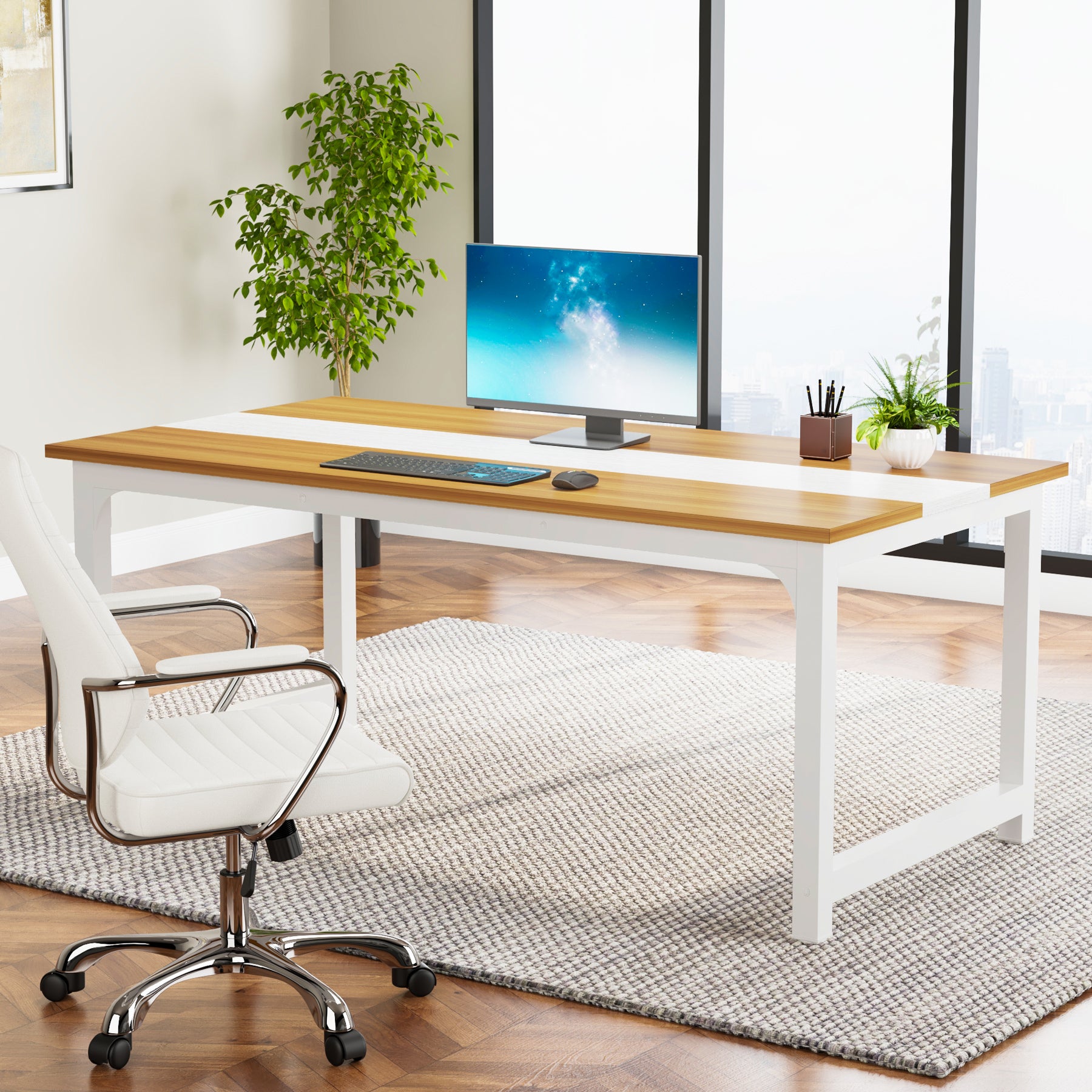 160x80 cm Computerbureau, Ruime Werkplek in Vintage Bruin en Zwart