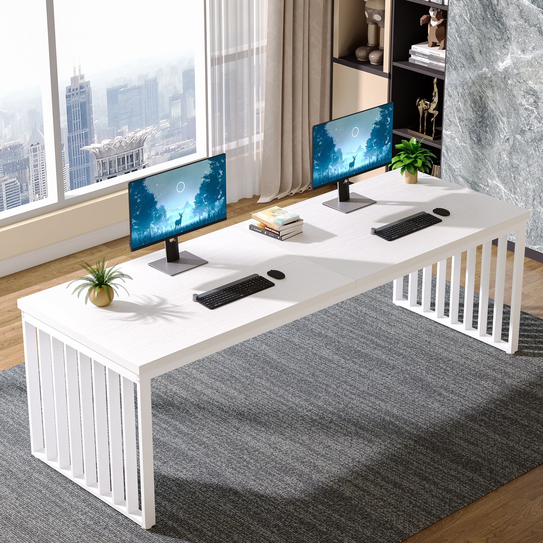 180 cm Bureau, Robuuste Computertafel Met Metalen Frame Voor Thuiskantoor