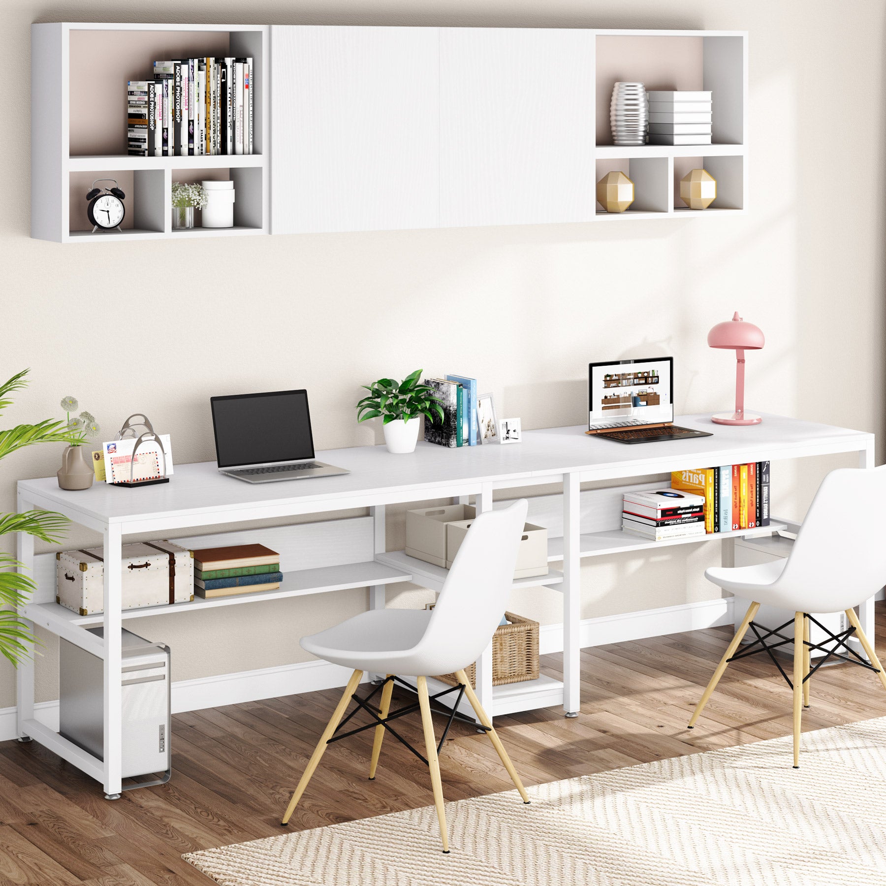 200 cm Lengte Tweepersoons Bureau, Met Geïntegreerde Boekenplank