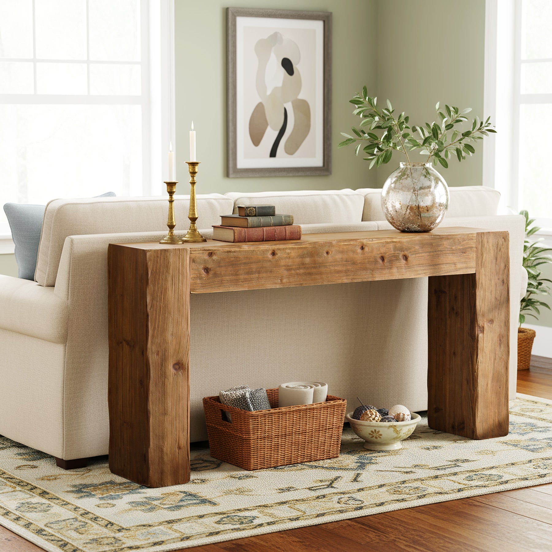 160 cm Massief Houten Consoletafel, Farmhouse Sidetable voor Woonkamer