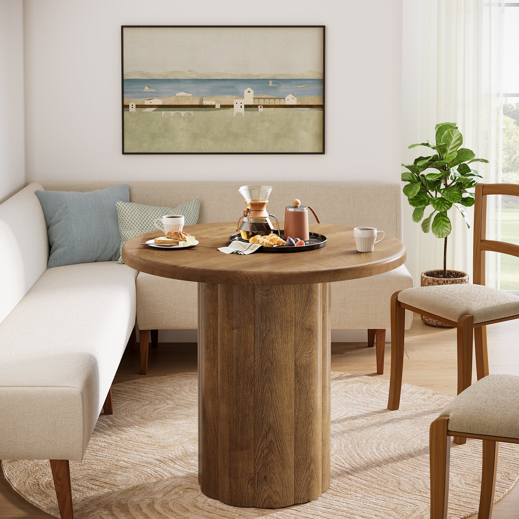 80 cm Ronde Eettafel, Rustiek Bruine Keukentafel voor Kleine Ruimtes met Stevige Basis