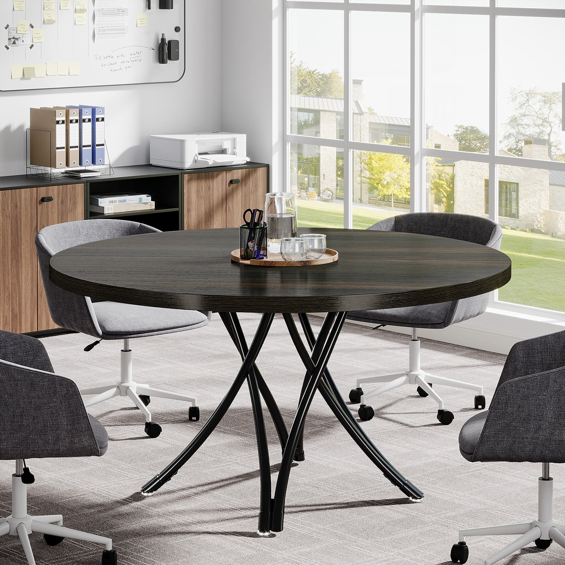Ronde Vergadertafel van 120 cm, Moderne Zwarte Tafel voor Kantoorruimte