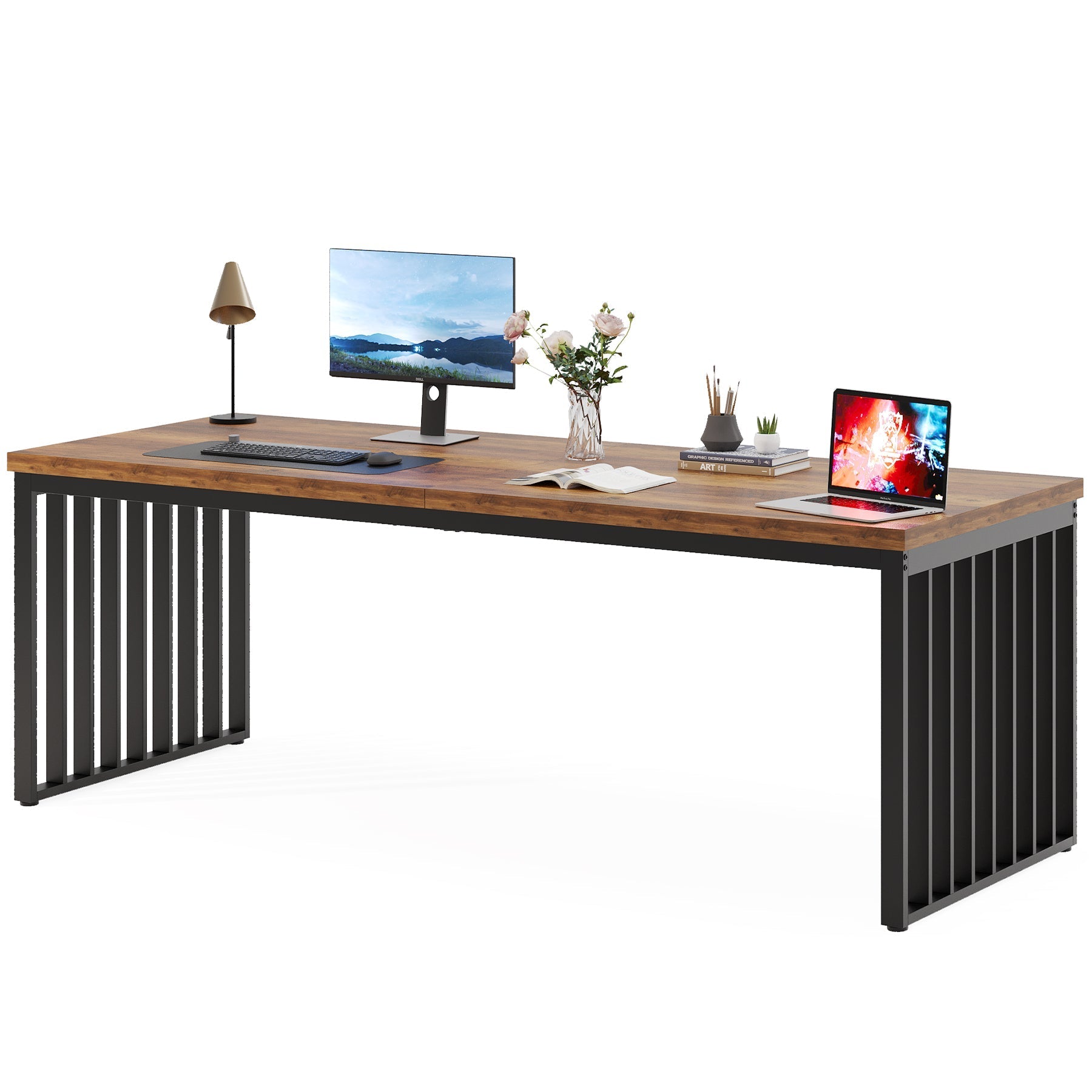 180 cm Bureau, Robuuste Computertafel Met Metalen Frame Voor Thuiskantoor