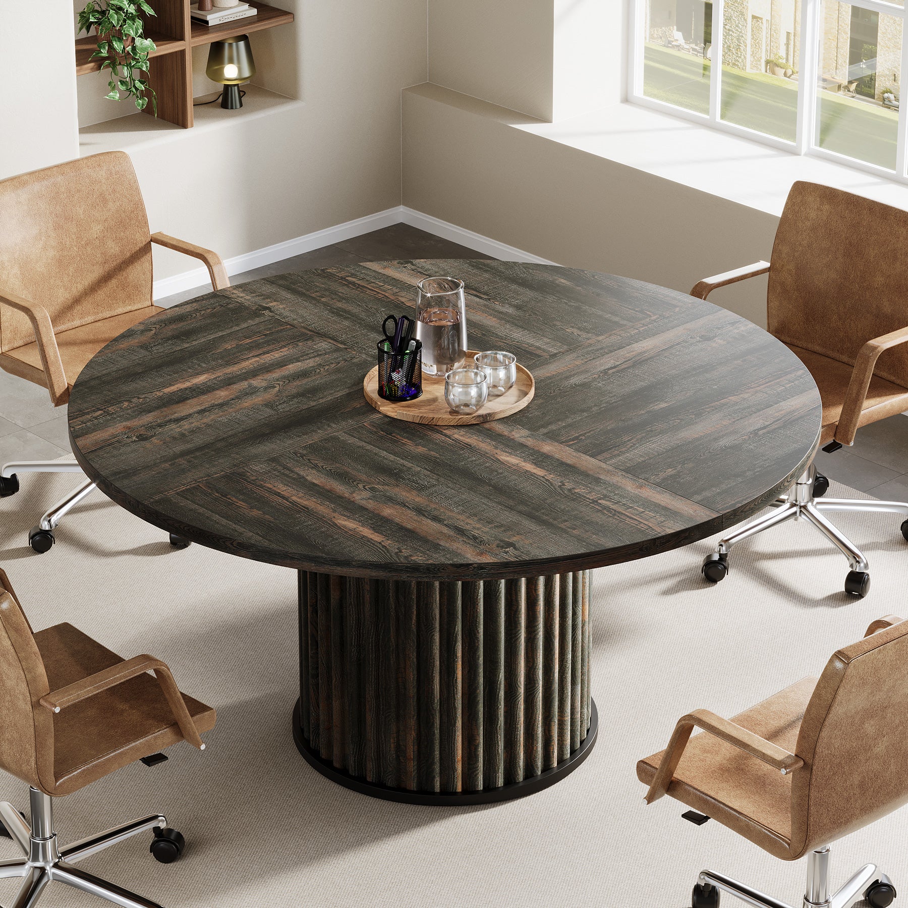 120 cm Zwart Ronde Conferentietafel, Stabiel Bureau voor 4-6 Personen