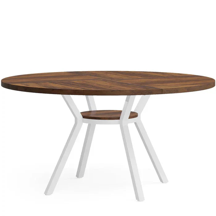 120 cm Eettafel voor 4-6 Personen, Ronde Tafel met Opbergruimte