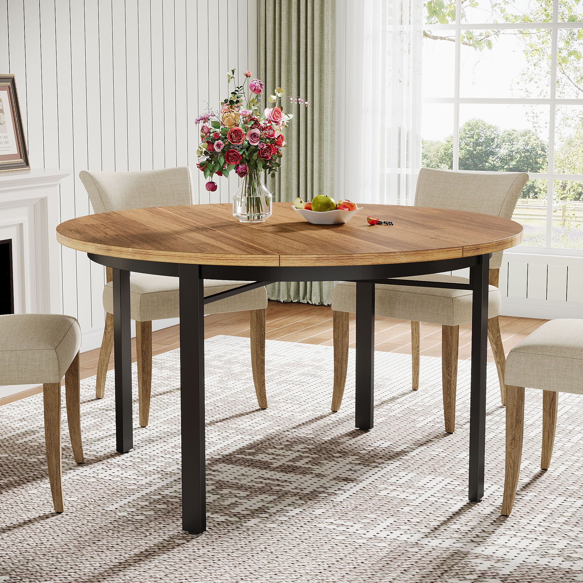 118,5 cm Ronde Eettafel Voor 4-6 Personen, Solide Metalen Poten Voor Keuken of Eetkamer