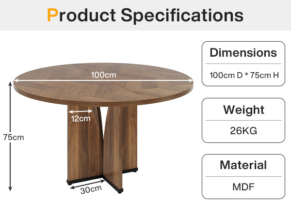 100 cm Ronde Eettafel voor Vier Personen, Landelijke Keukentafel met X-Vormige Voet