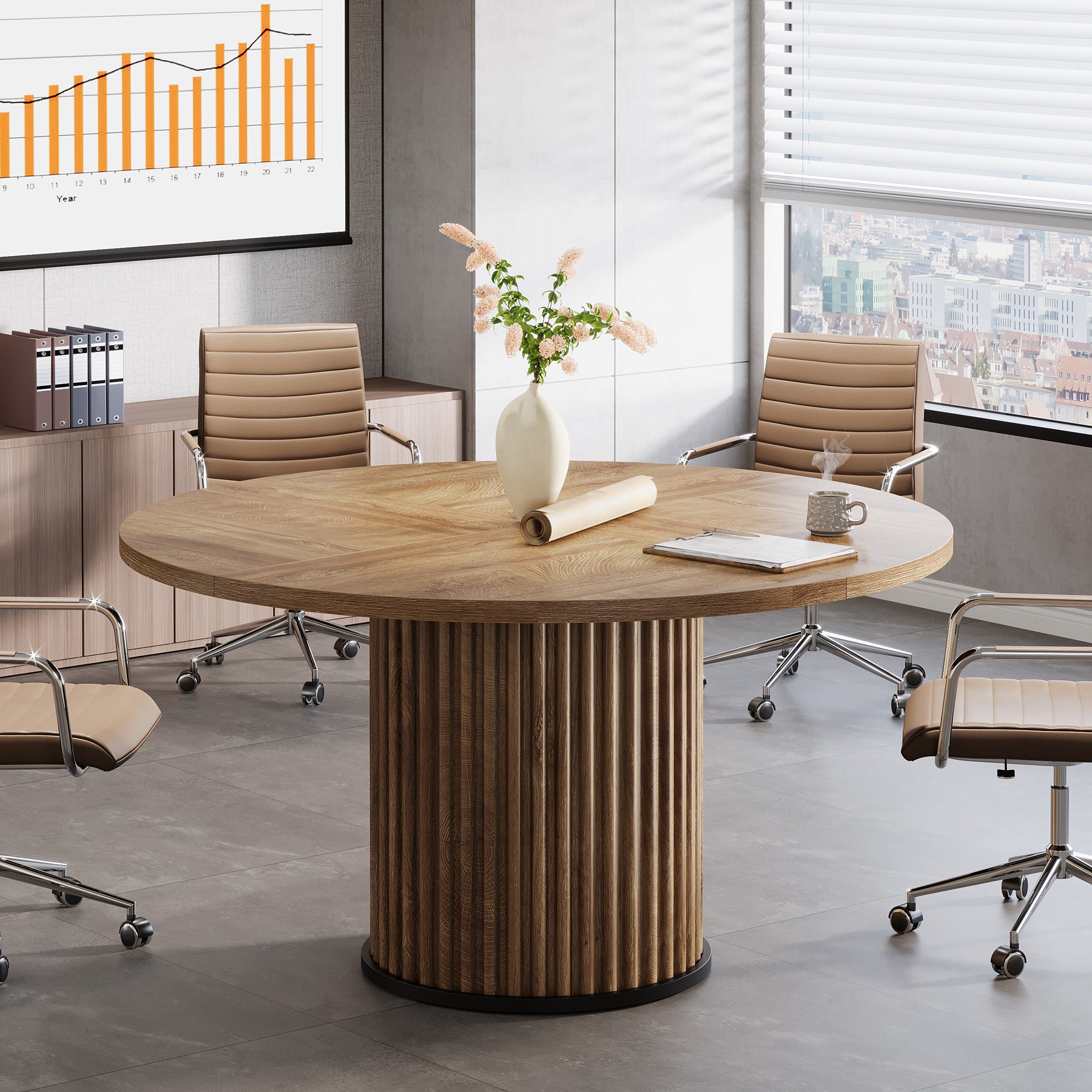 120 cm Zwart Ronde Conferentietafel, Stabiel Bureau voor 4-6 Personen