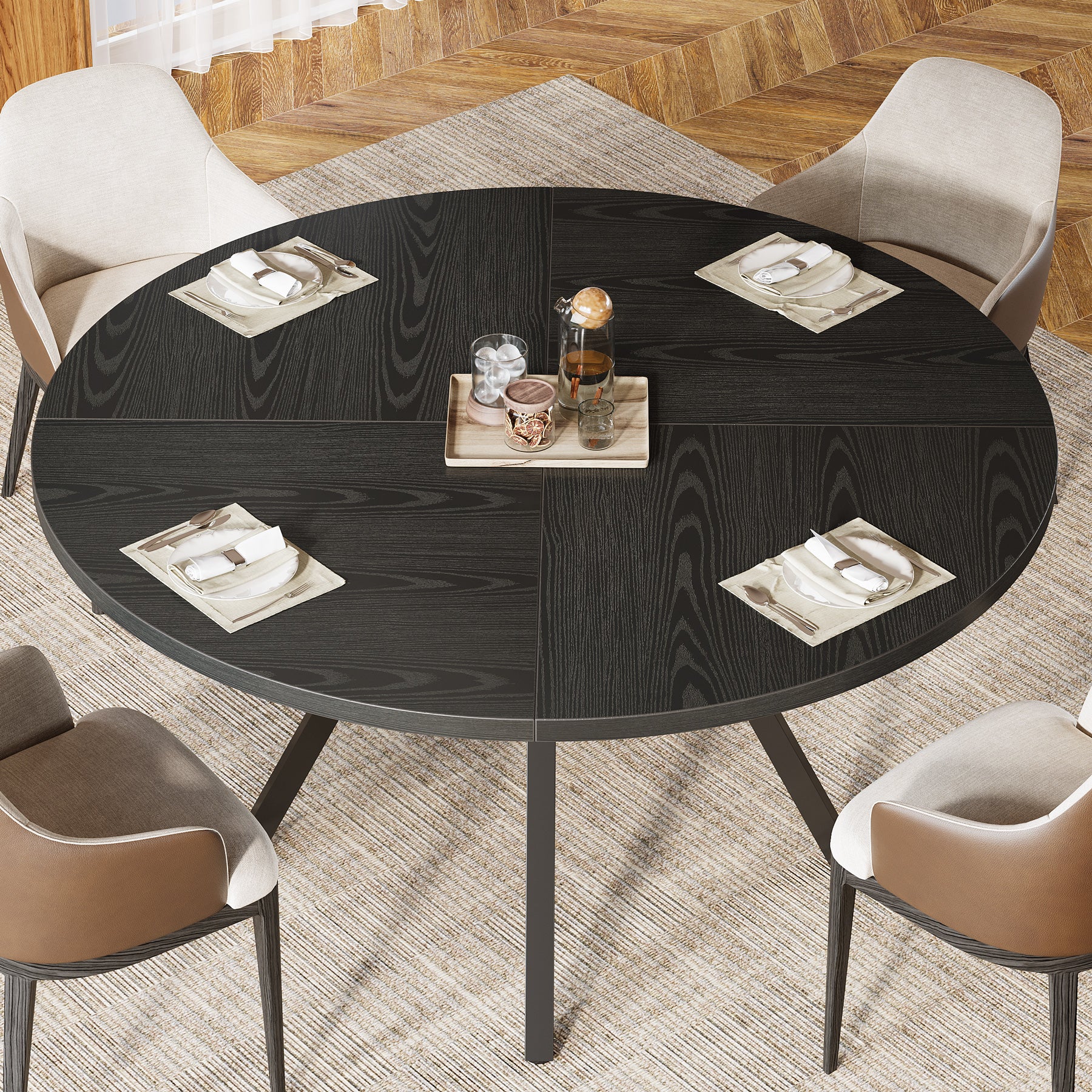 120 cm Eettafel voor 4-6 Personen, Ronde Tafel met Opbergruimte