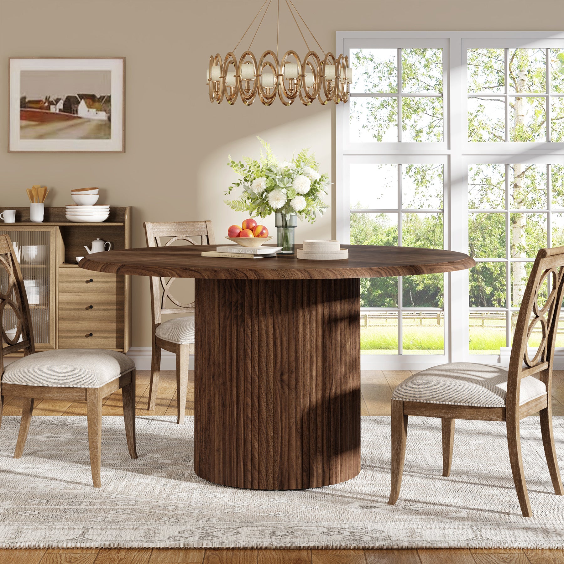 Ronde Eettafel, 120 cm Farmhouse Keukentafel met Metalen Basis voor 4 Personen