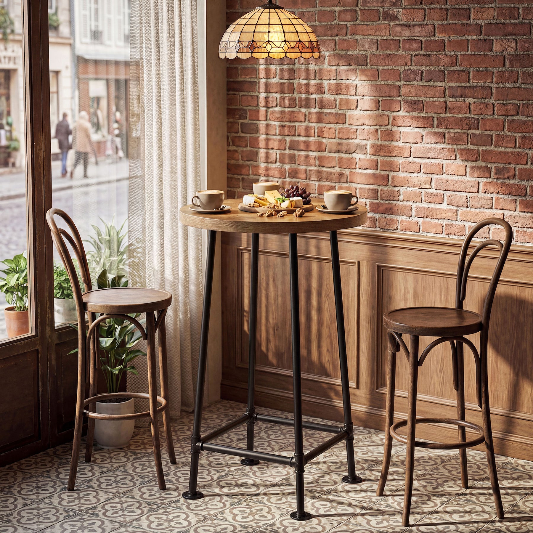 95 cm Ronde Bartafel met Metalen Voetsteun, Industriële Statafel voor Keuken en Bistro (Alleen Tafel)