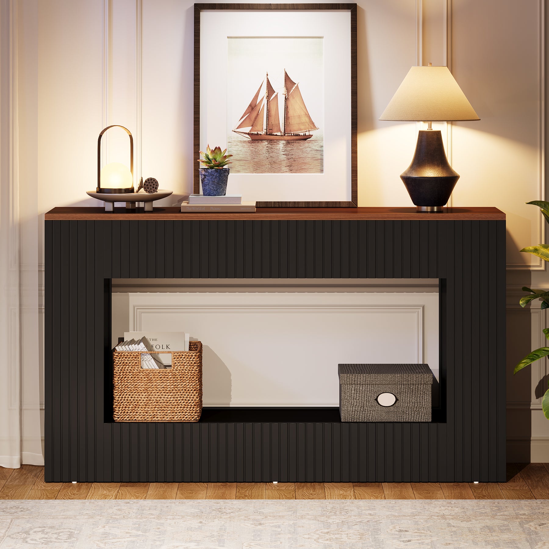 140 cm Moderne Consoletafel met Opbergruimte, Smalle Haltafel voor Woonkamer