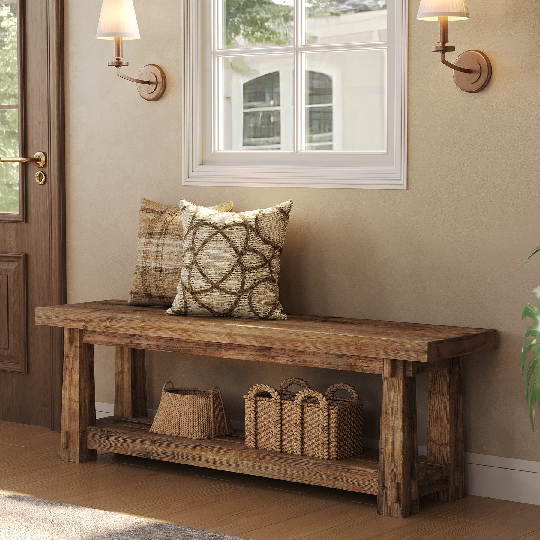 Tribesigns 140 cm massief houten halbank, schoenenbank met open plank voor hal