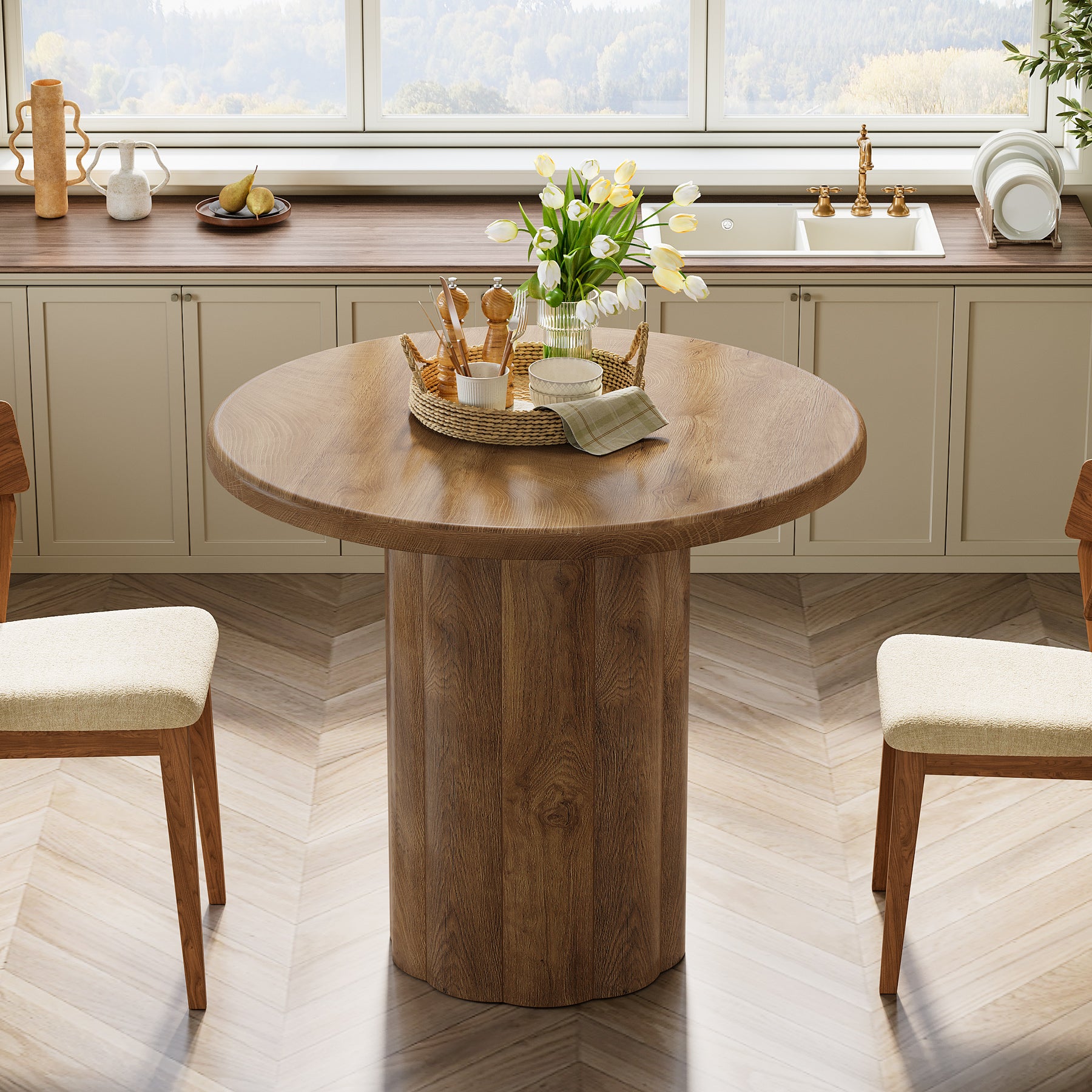 80 cm Ronde Eettafel, Rustiek Bruine Keukentafel voor Kleine Ruimtes met Stevige Basis