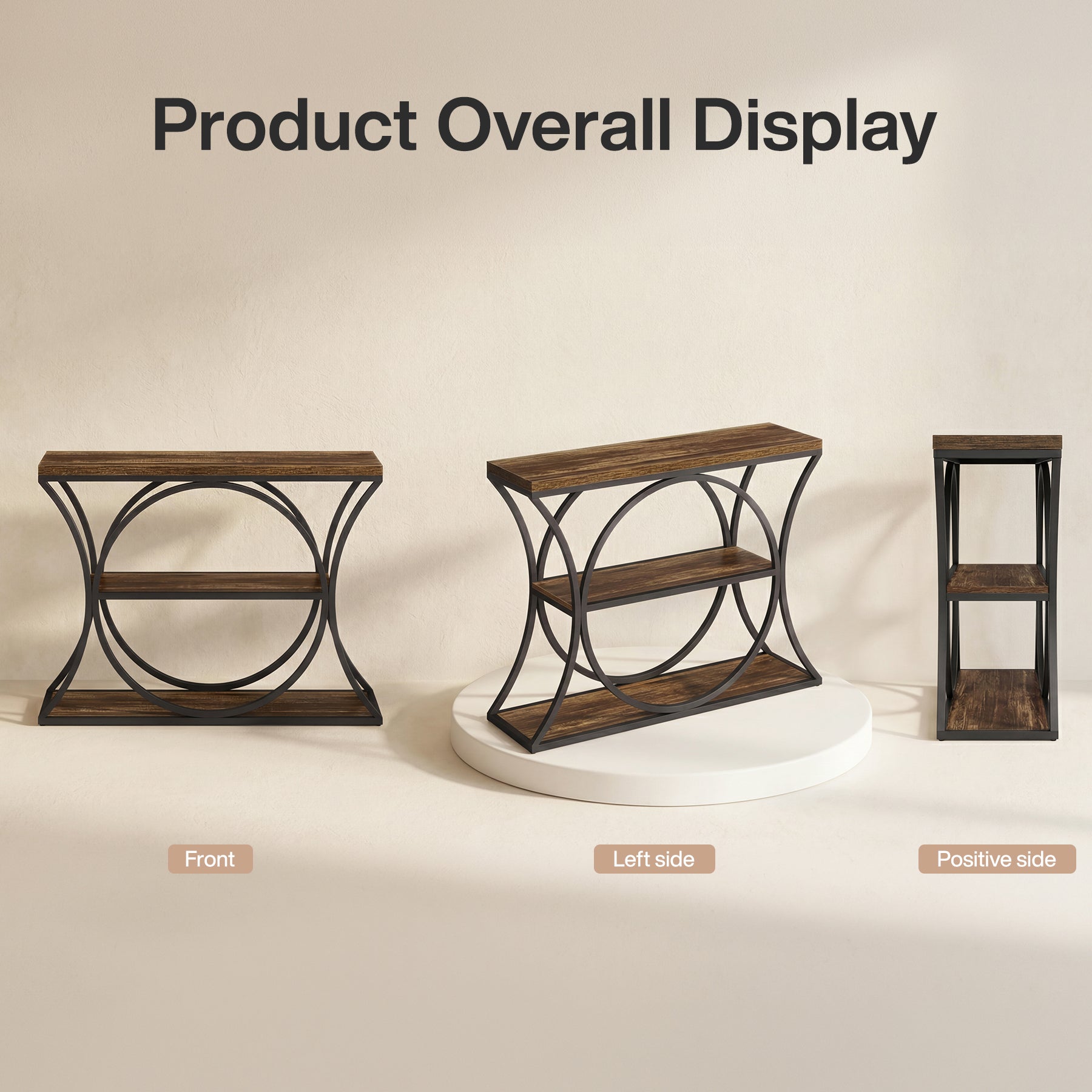 105 cm Tribesigns Industriële Consoletafel, 3-Laagse Sidetable met Boogframe