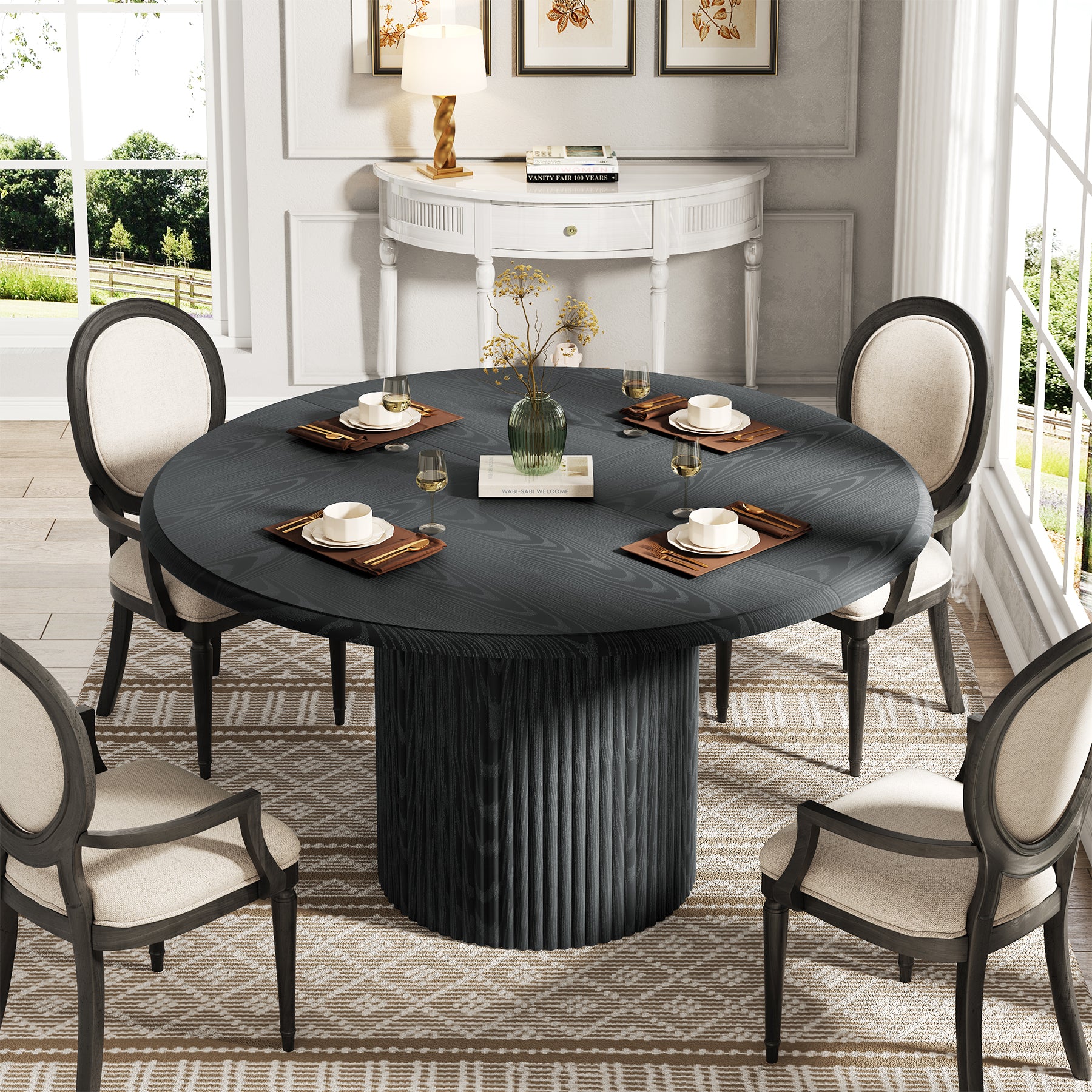 Ronde Eettafel, 120 cm Farmhouse Keukentafel met Metalen Basis voor 4 Personen