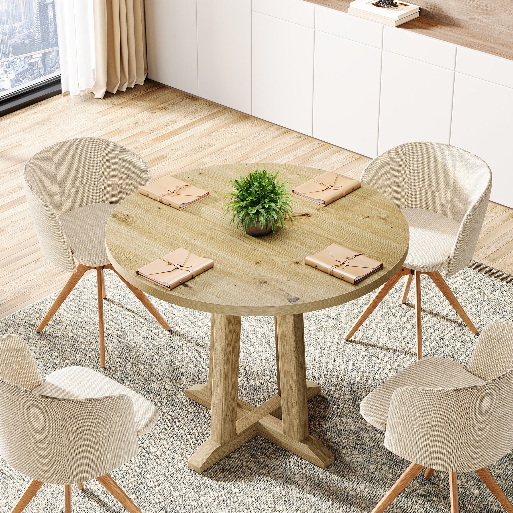Tribesigns 80 cm Kleine Vergadertafel voor 2-4 Personen, Ronde Tafel met Stevige Pedestal